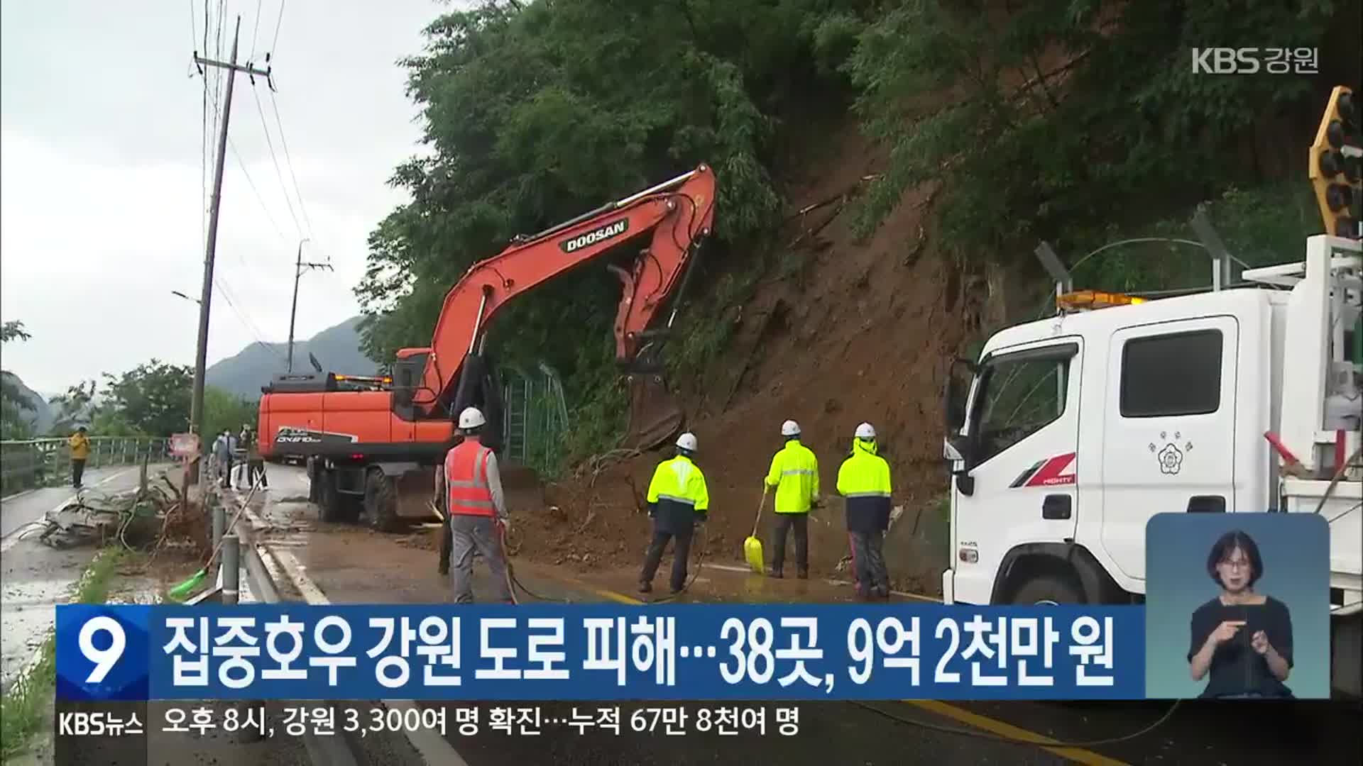 집중호우 강원 도로 피해…38곳, 9억 2천만 원