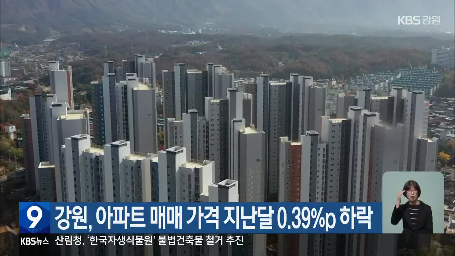 강원, 아파트 매매 가격 지난달 0.39%p 하락