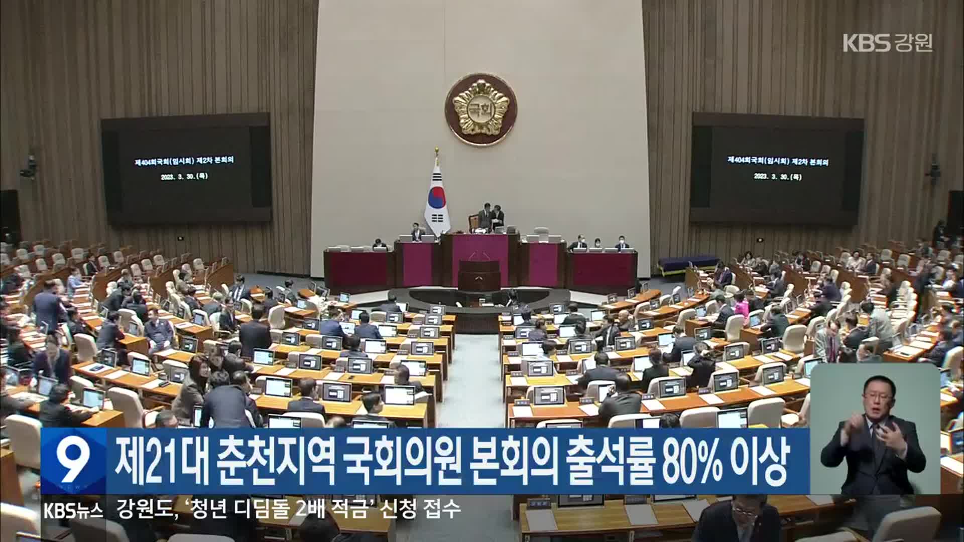 제21대 춘천지역 국회의원 본회의 출석률 80% 이상