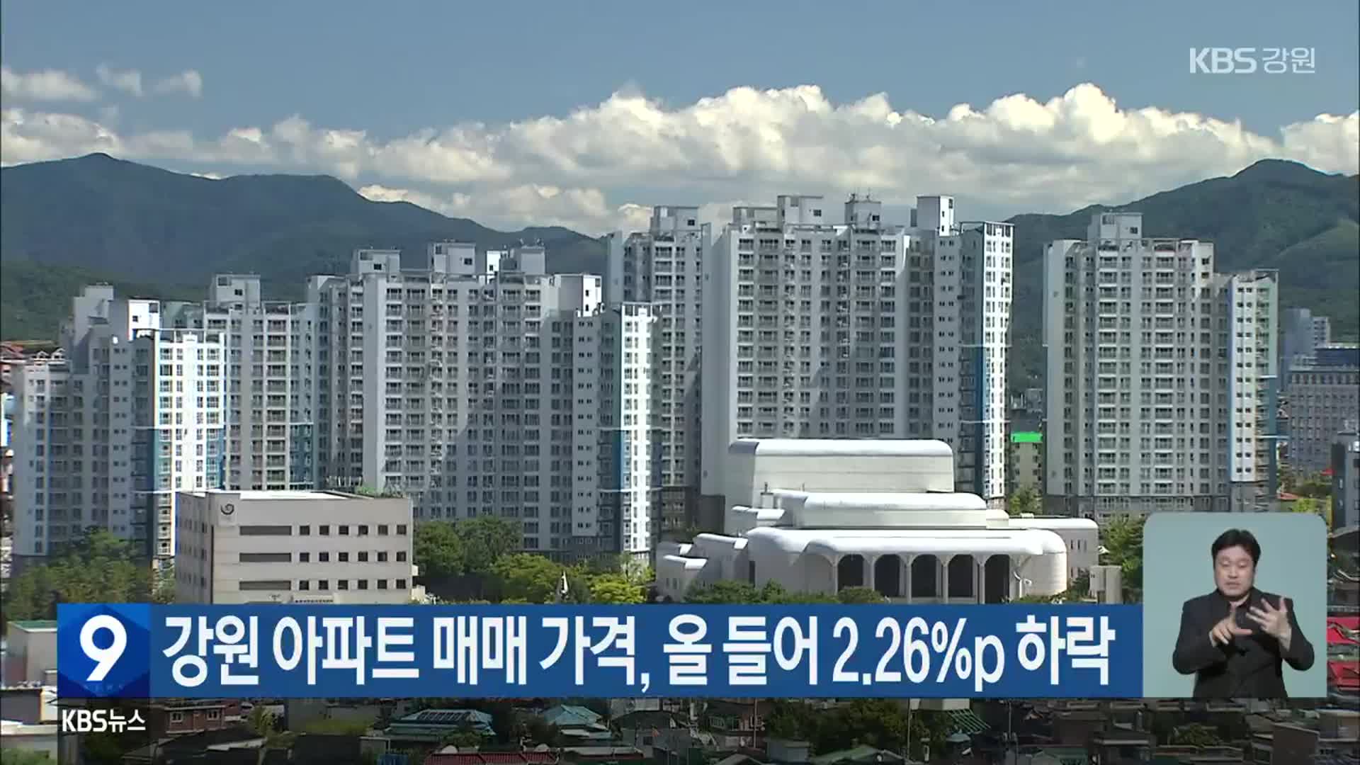 강원 아파트 매매 가격, 올 들어 2.26%p 하락