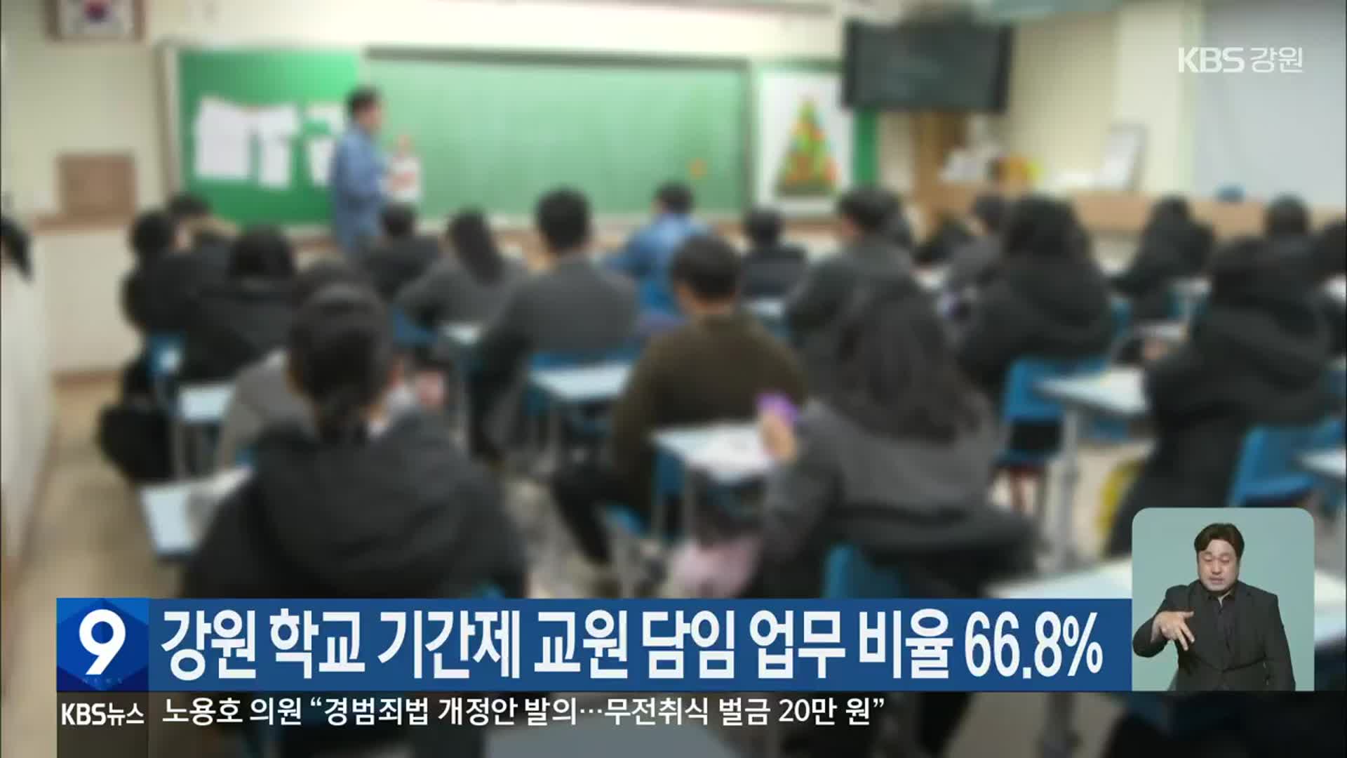 강원 학교 기간제 교원 담임 업무 비율 66.8%