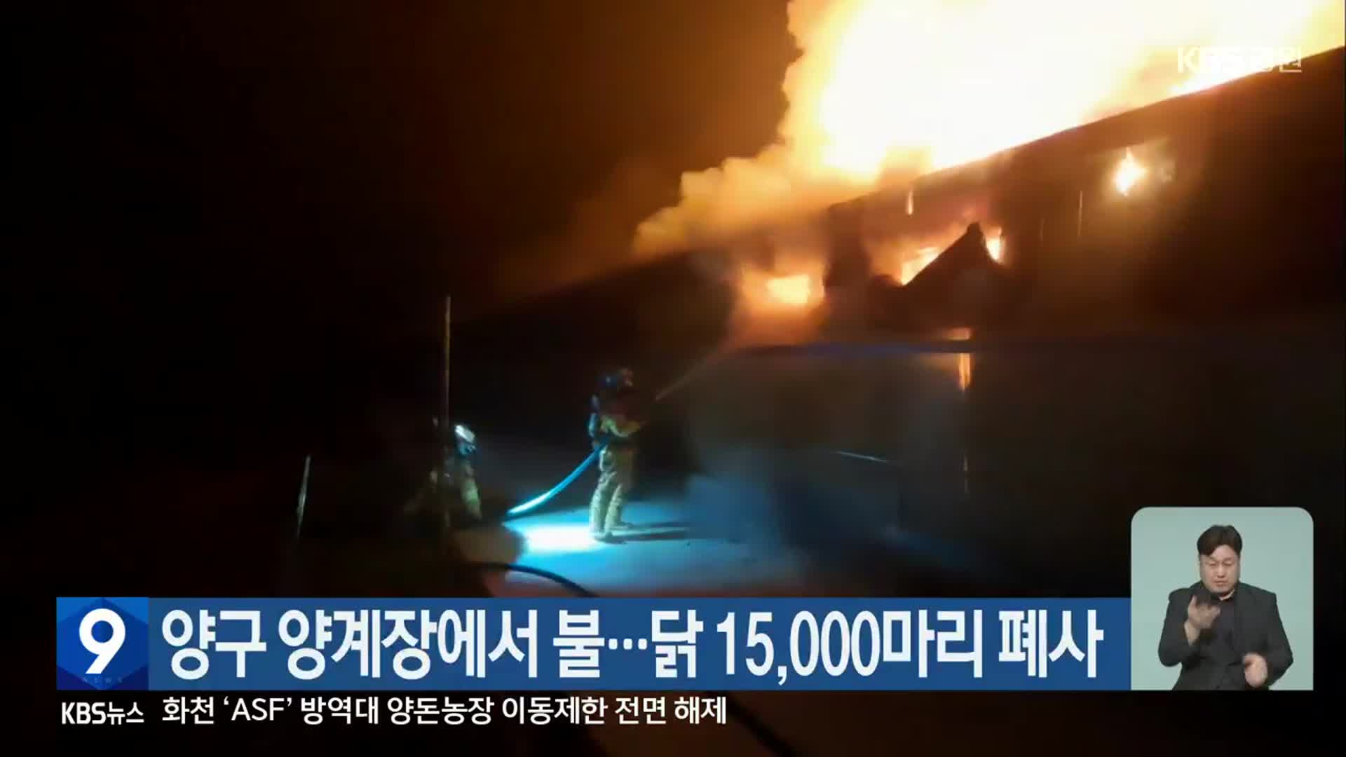 양구 양계장에서 불…닭 15,000마리 폐사