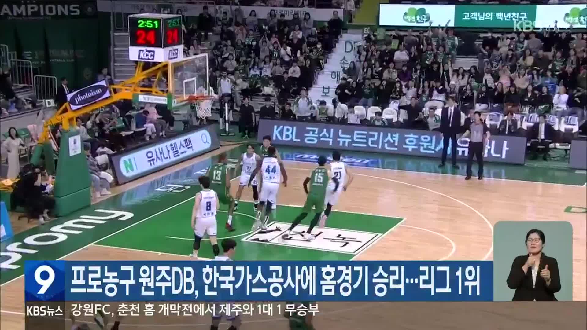 프로농구 원주DB, 한국가스공사에 홈경기 승리…리그 1위