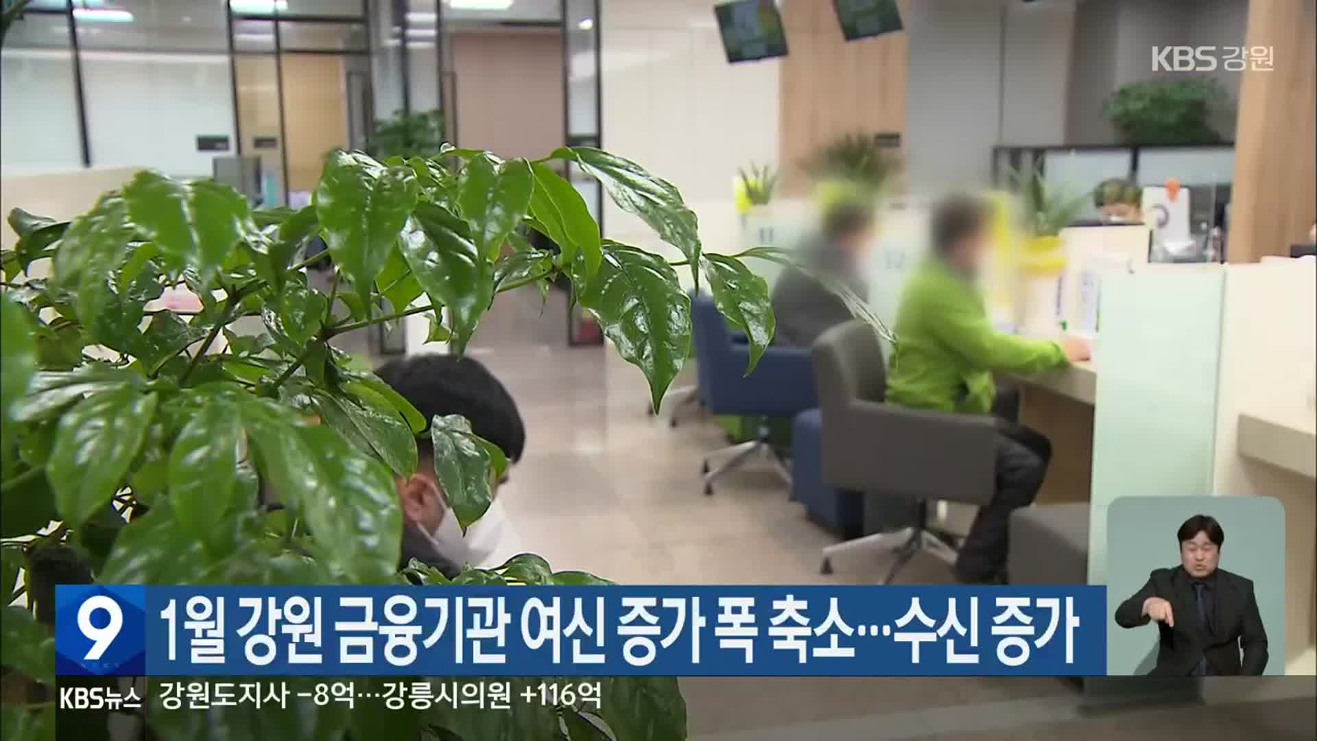 1월 강원 금융기관 여신 증가 폭 축소…수신 증가