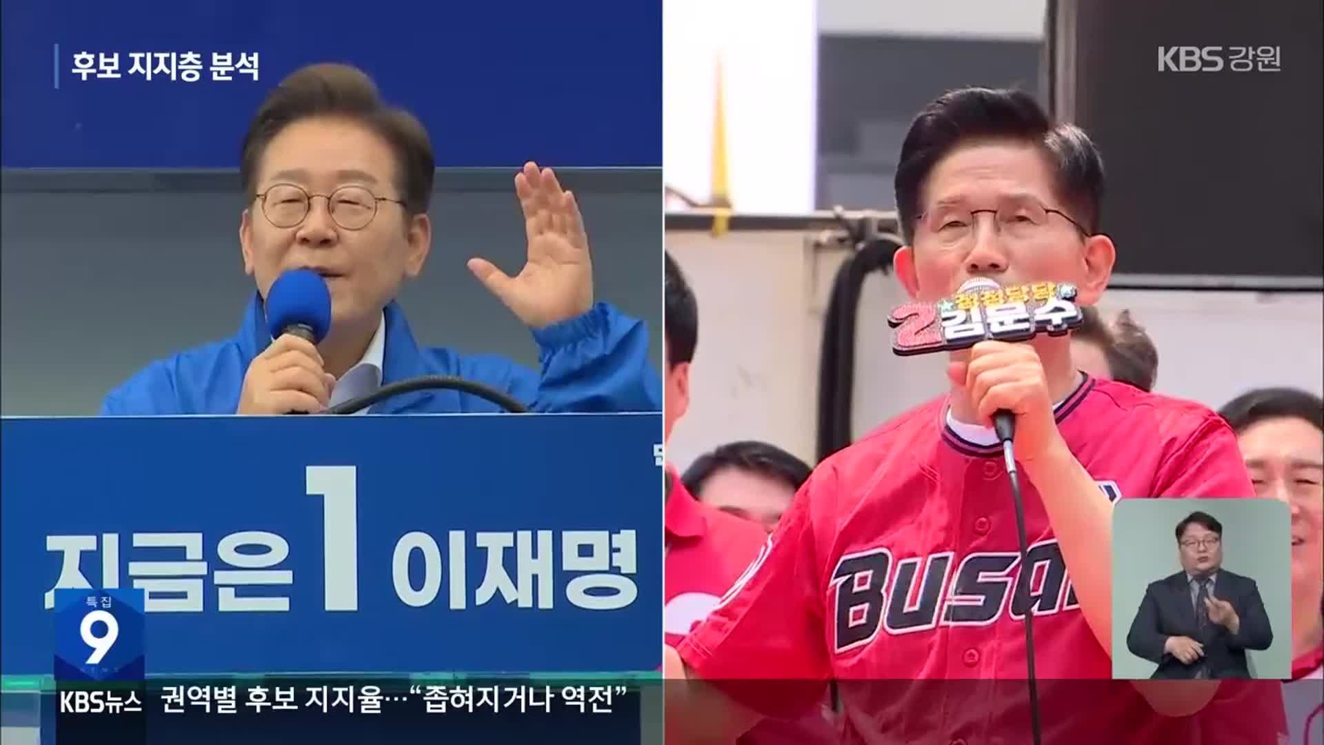 [강원 대선 여론조사] 지지층 이재명 ‘40대’·김문수 ‘70대 이상’