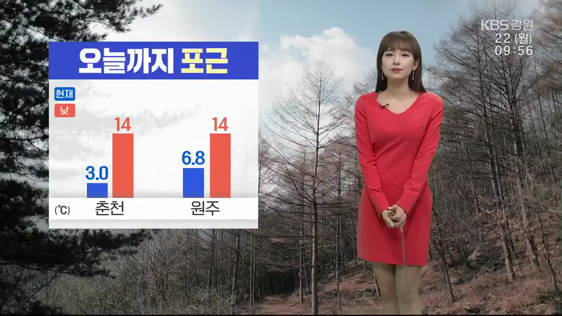 [날씨] 강원 오늘까지 포근…춘천·원주 낮 최고 14도