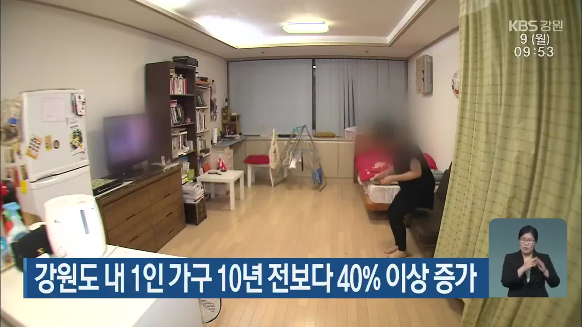 강원도 내 1인 가구 10년 전보다 40% 이상 증가