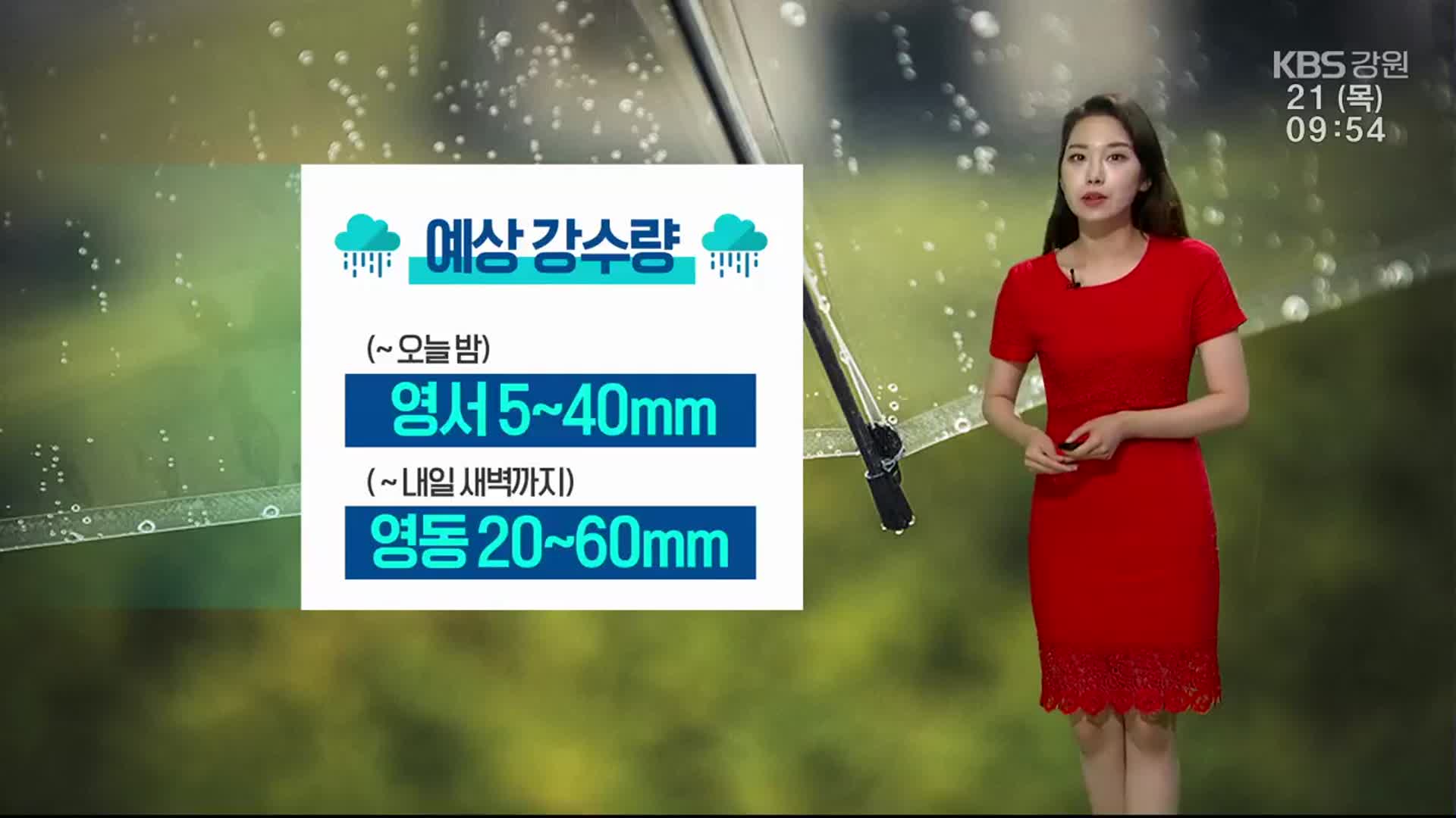[날씨] 강원 영서 5~40mm·영동 20~60mm 비소식
