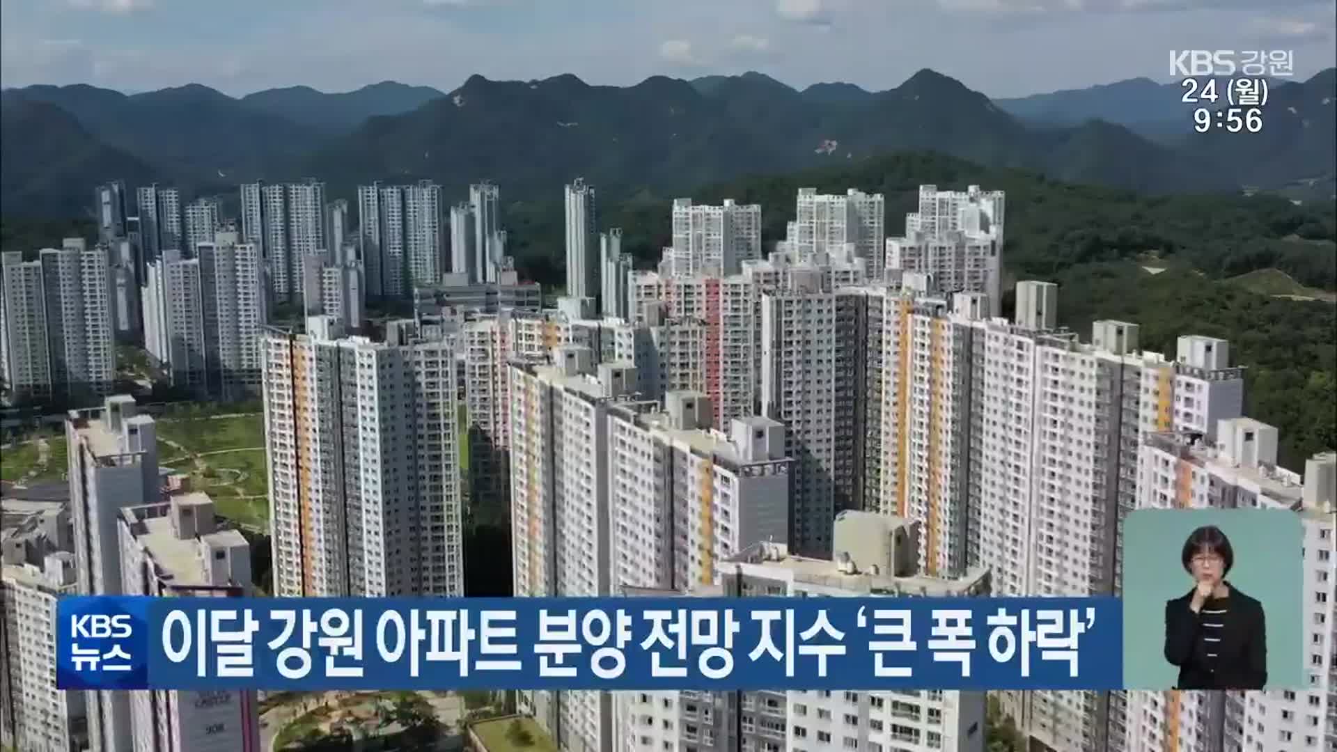 이달 강원 아파트 분양 전망 지수 ‘큰 폭 하락’