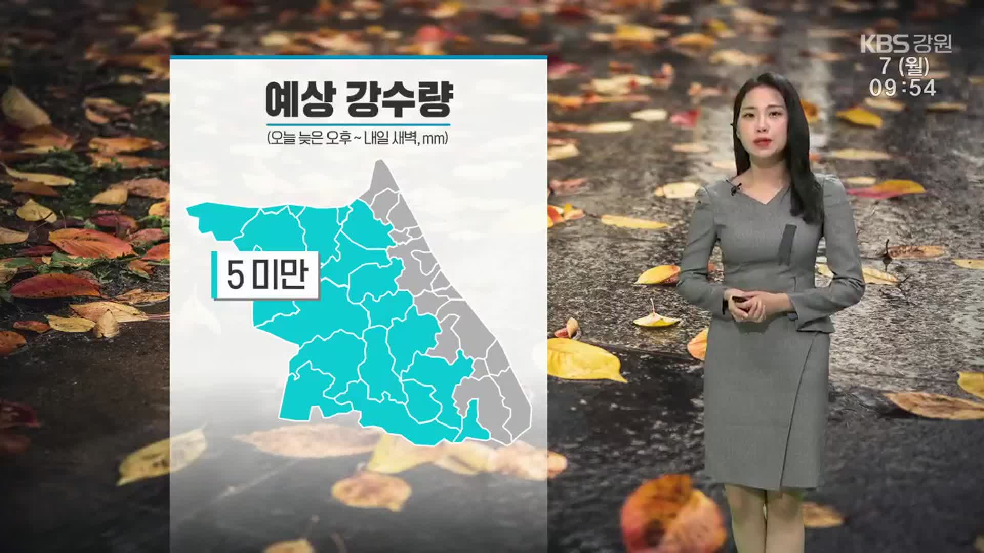 [날씨] 강원 일교차 10도 안팎…오후~내일 새벽 5mm 미만 비