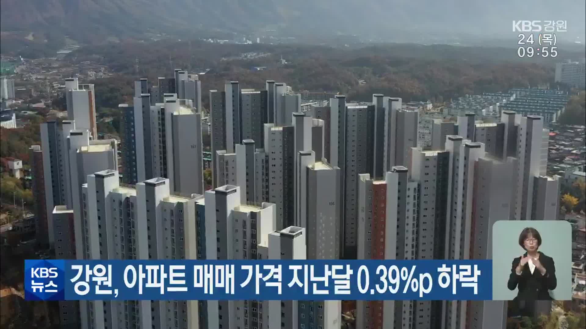 강원, 아파트 매매 가격 지난달 0.39%p 하락