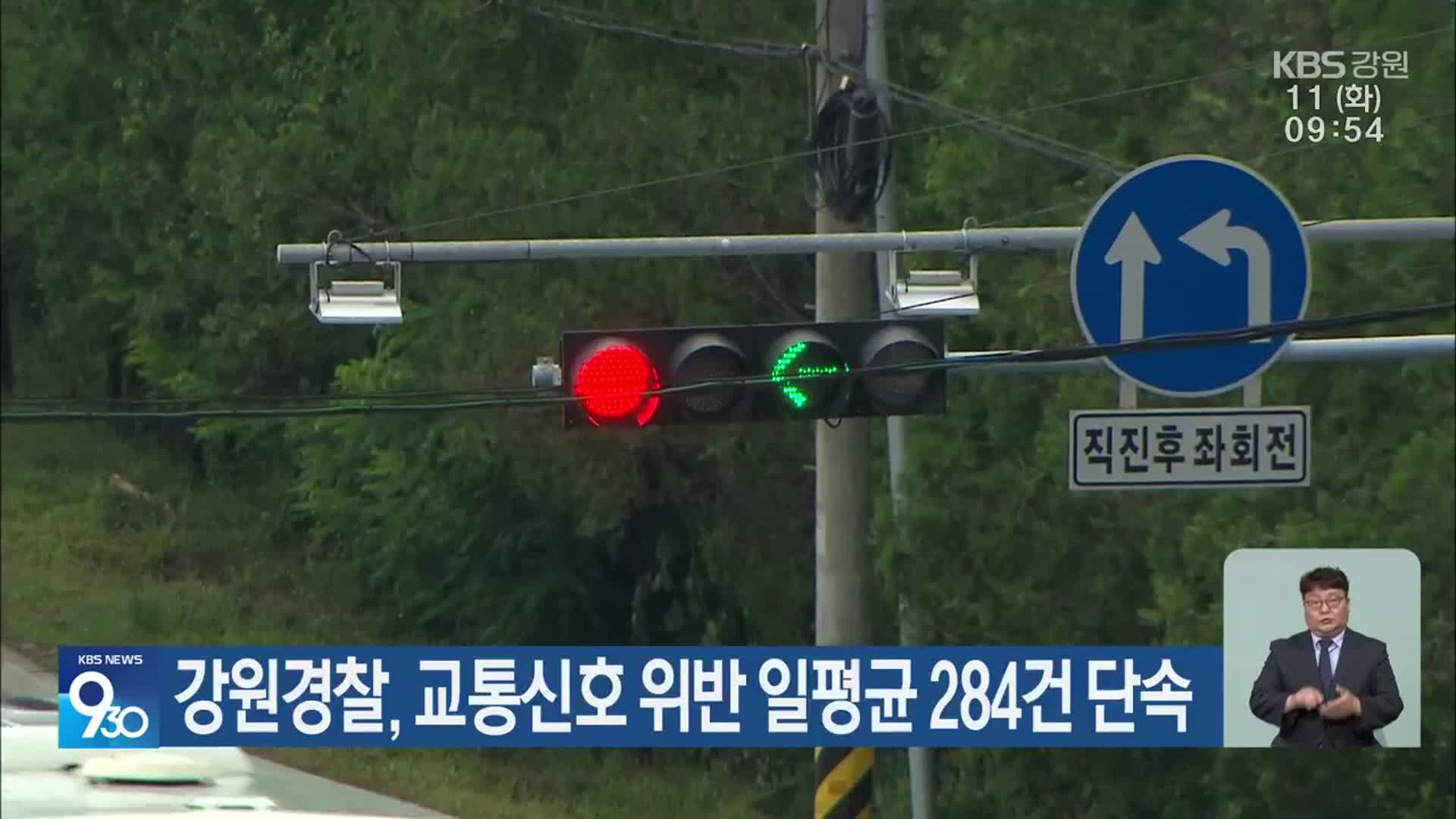 강원경찰, 교통신호 위반 일평균 284건 단속