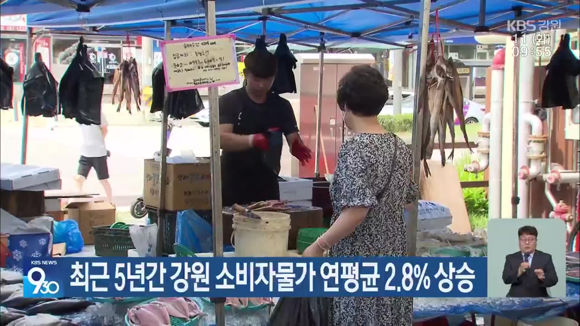 최근 5년간 강원 소비자물가 연평균 2.8% 상승