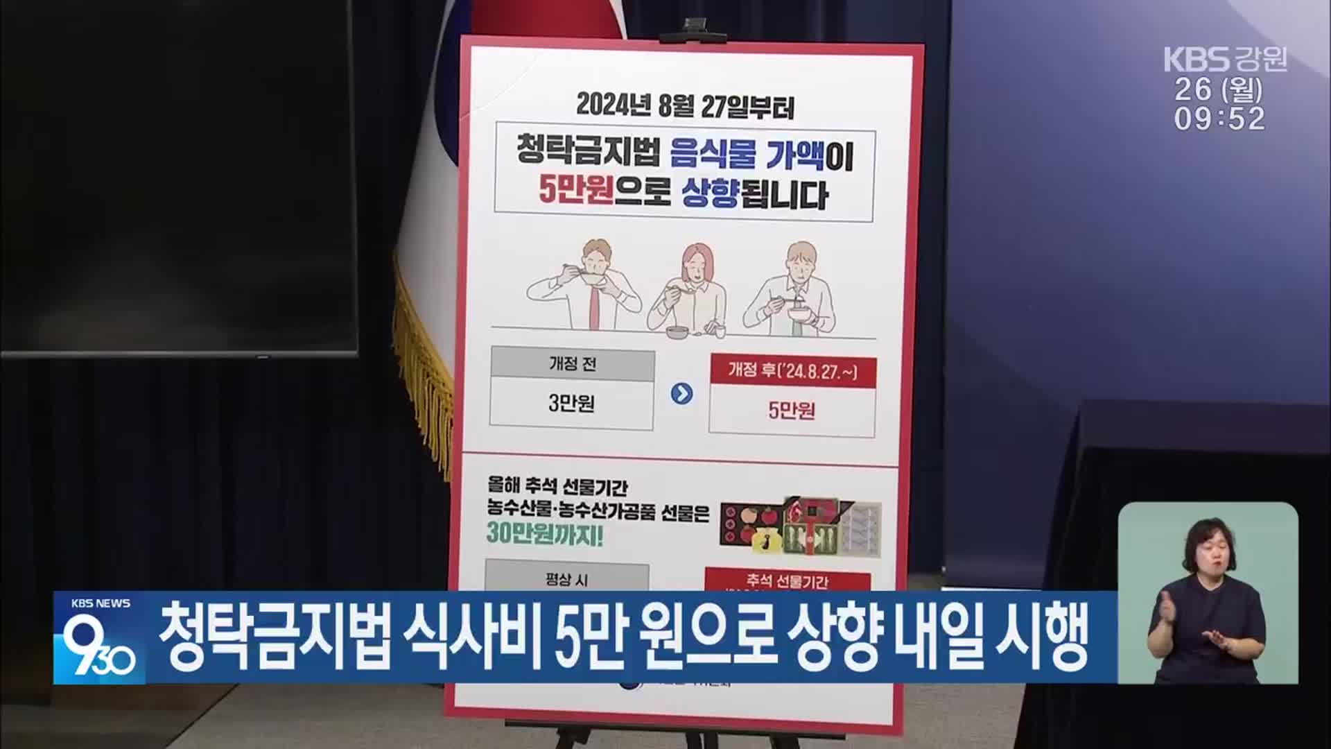 청탁금지법 식사비 5만 원으로 상향 내일 시행