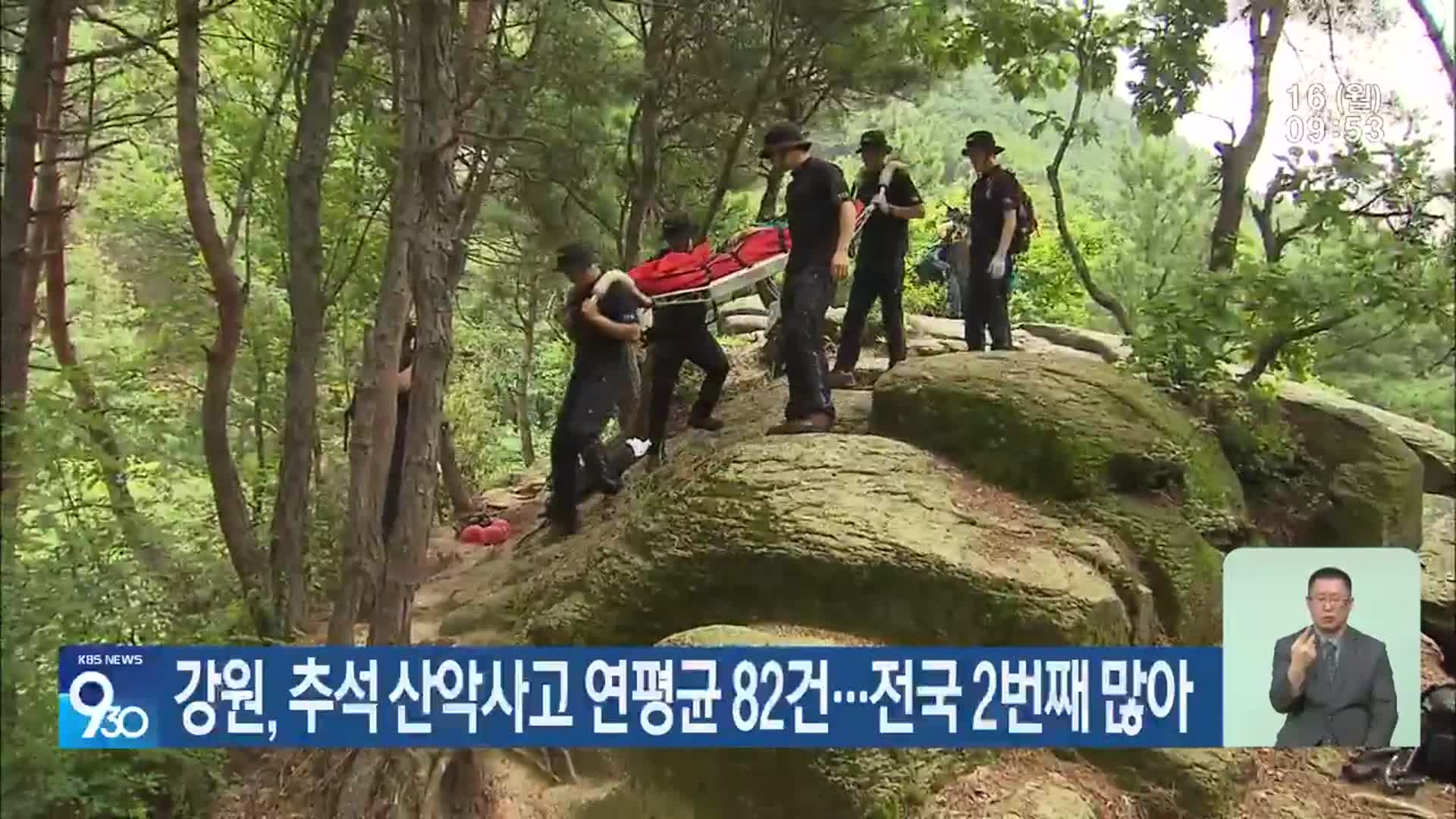 강원, 추석 산악사고 연평균 82건…전국 2번째 많아