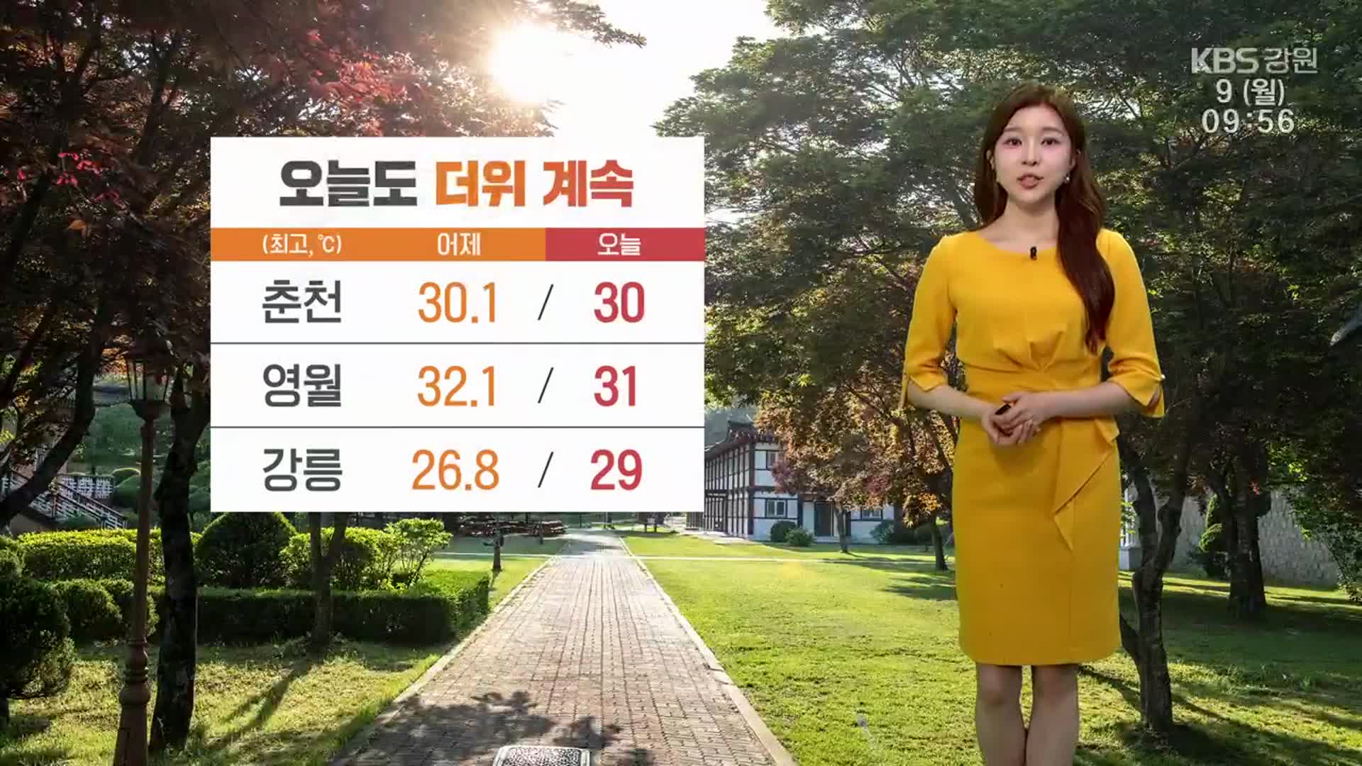 [날씨] 강원 오늘도 더위 계속…아침 내륙·산지 안개 주의