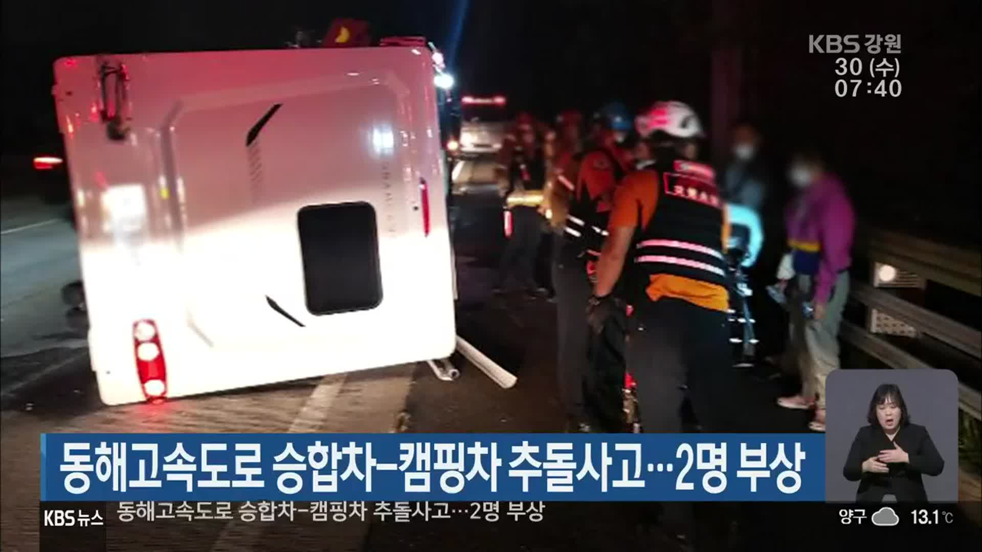 동해고속도로 승합차-캠핑차 추돌사고…2명 부상