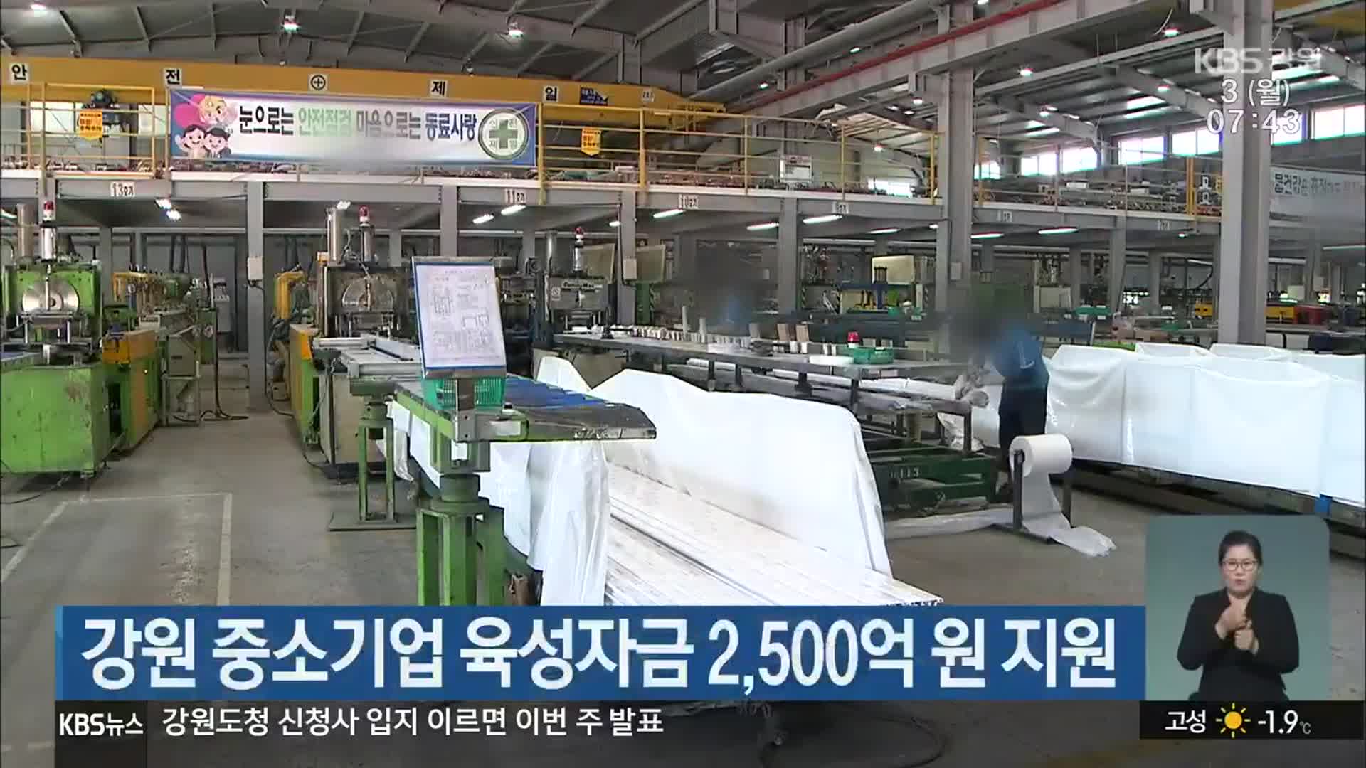 강원 중소기업 육성자금 2,500억 원 지원