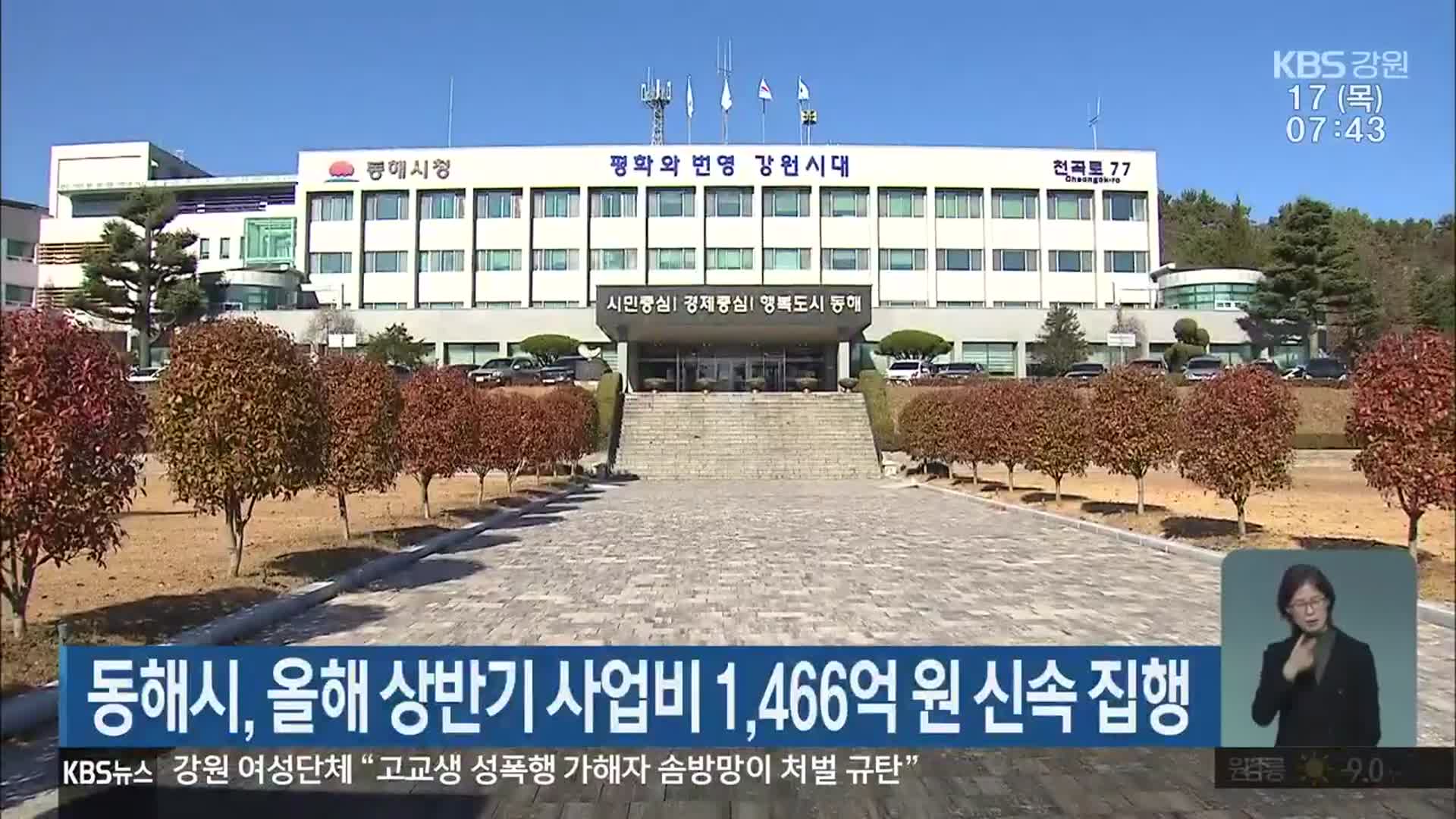 동해시, 올해 상반기 사업비 1,466억 원 신속 집행