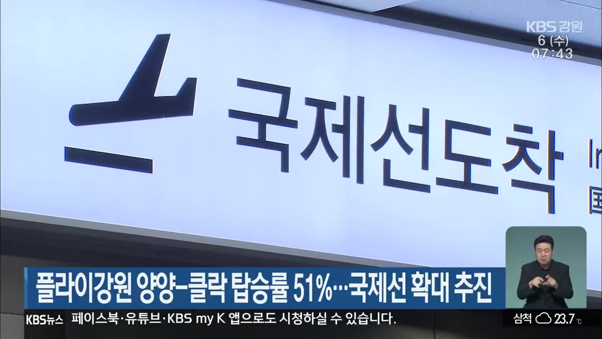 플라이강원 양양-클락 탑승률 51%…국제선 확대 추진