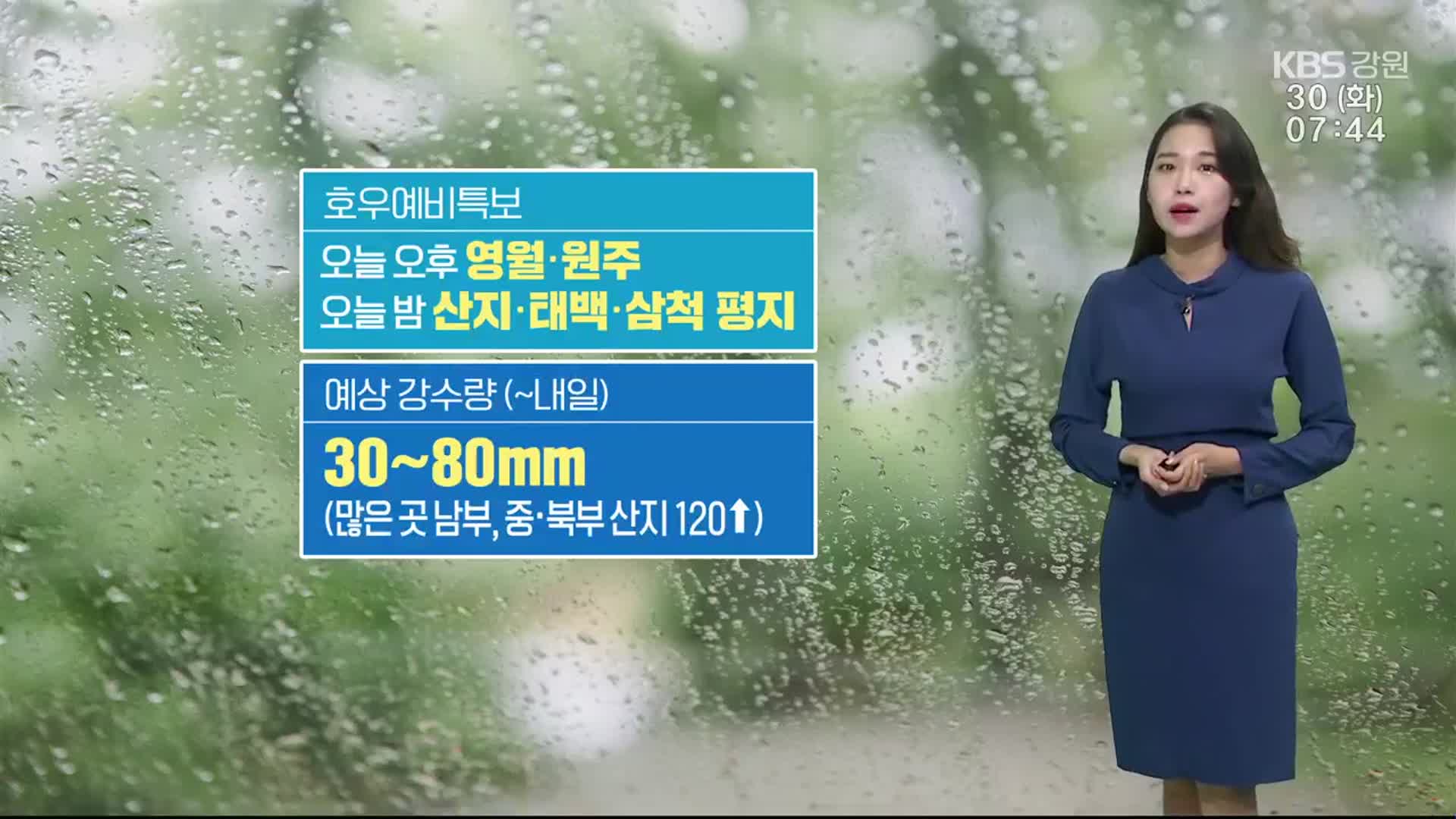 [날씨] 강원 영월·원주 오늘 오후 호우예비특보…내일까지 최대 80mm