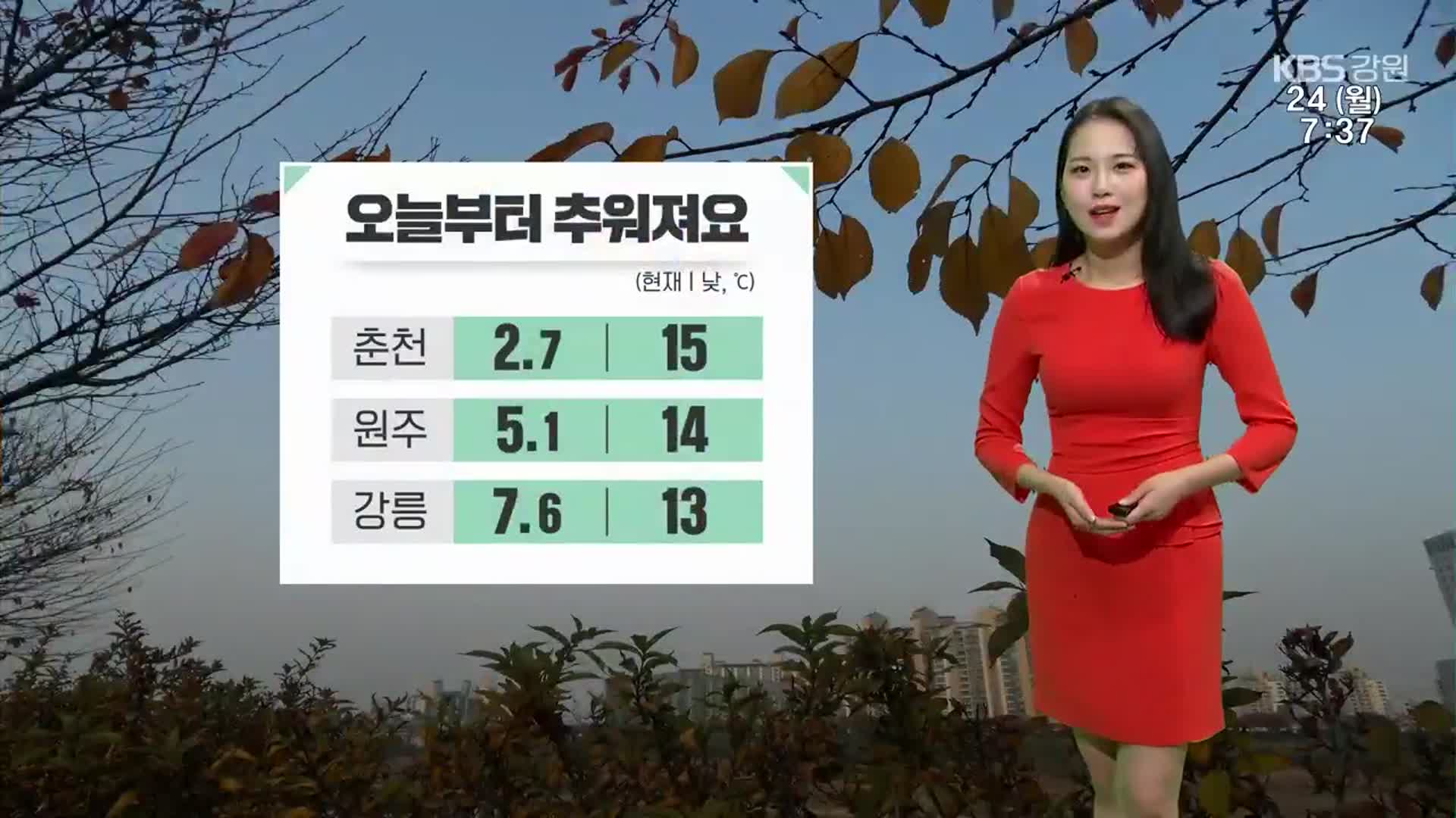 [날씨] 강원 오늘 최저 ‘2~7도’…영동지역 ‘강한 비’