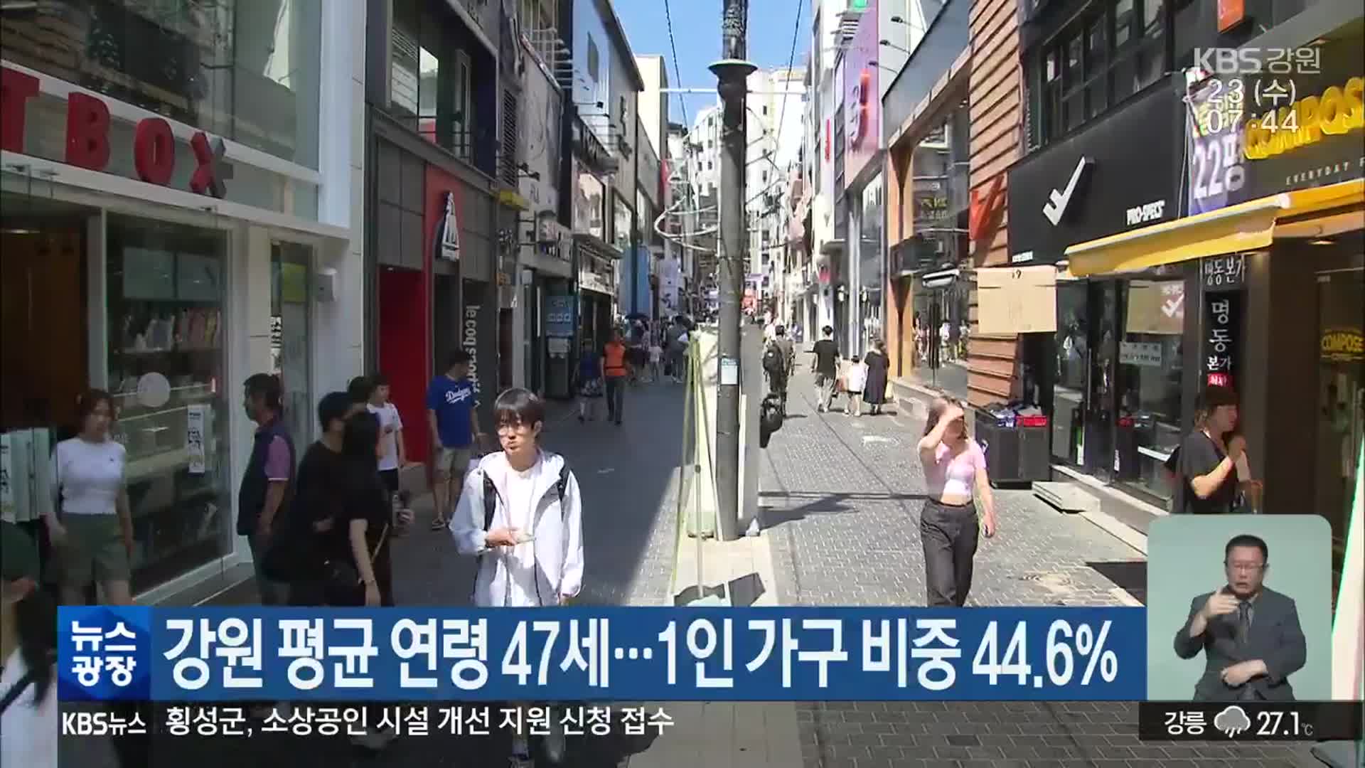 강원 평균 연령 47세…1인 가구 비중 44.6%