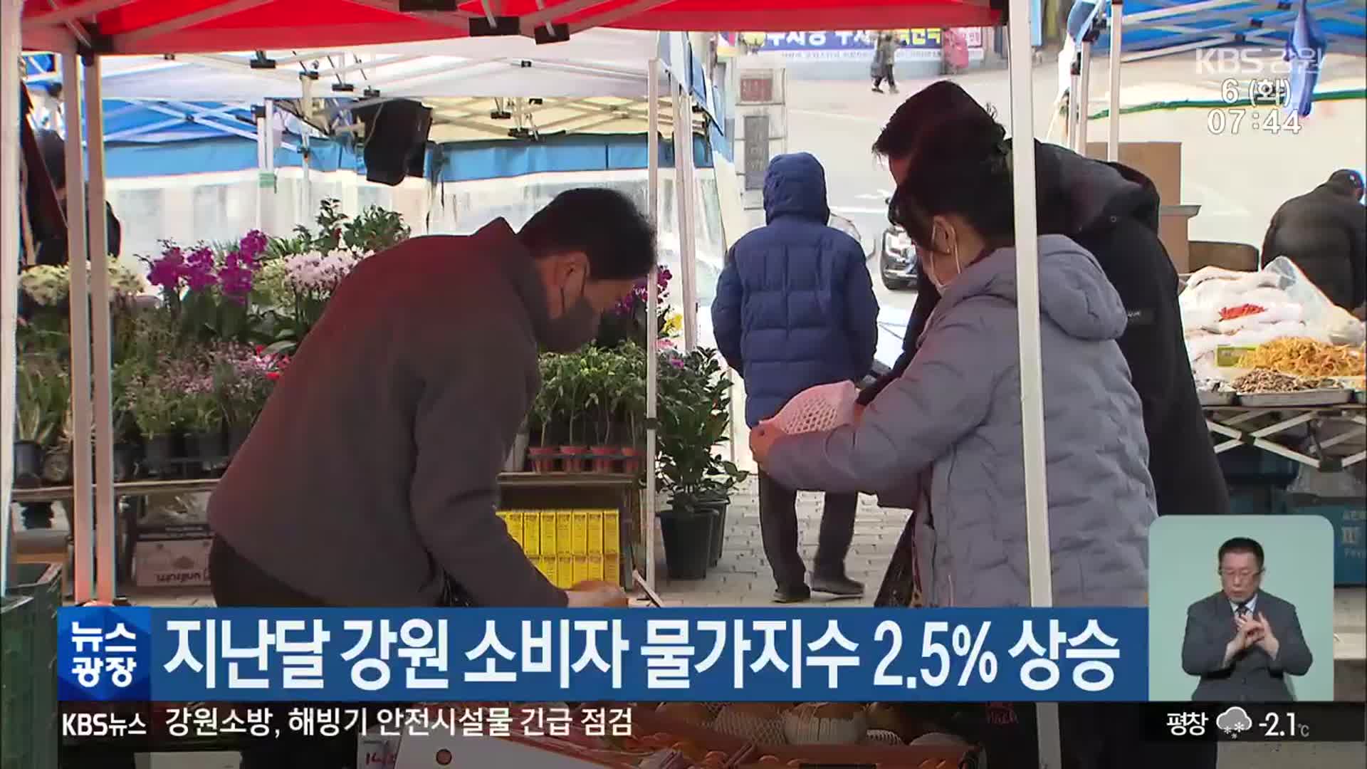 지난달 강원 소비자 물가지수 2.5% 상승