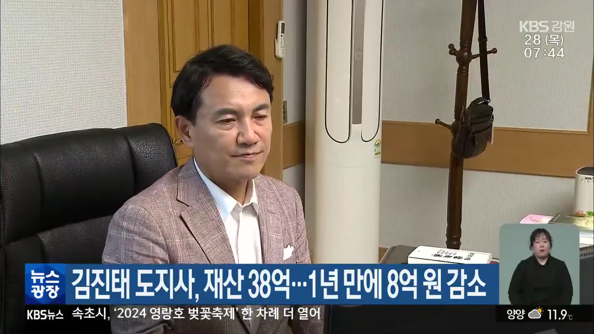 김진태 도지사, 재산 38억…1년만에 8억 원 감소