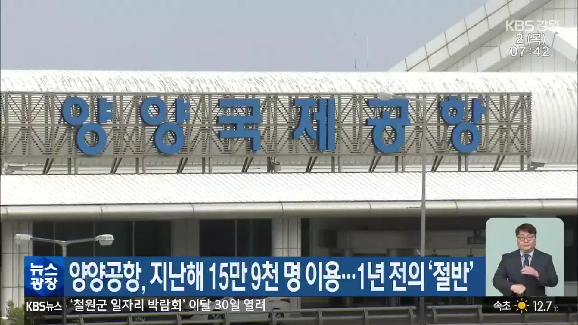 양양공항, 지난해 15만 9천 명 이용…1년 전의 ‘절반’