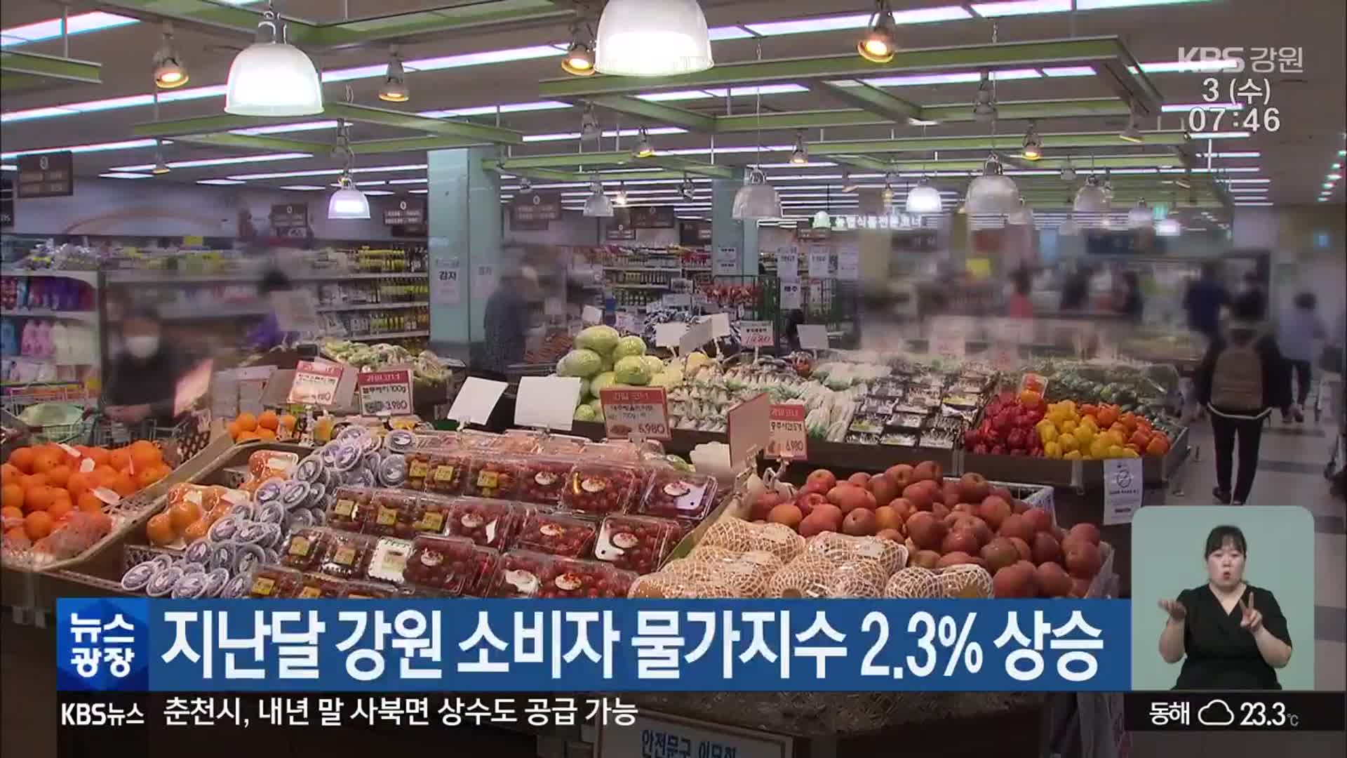 지난달 강원 소비자 물가지수 2.3% 상승