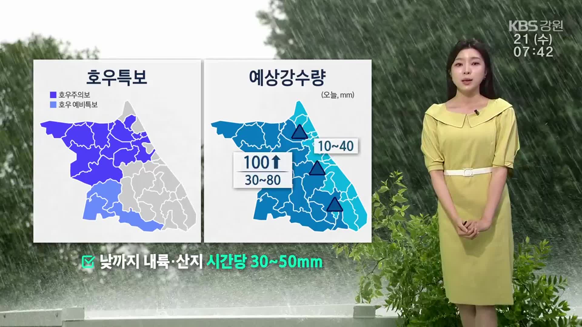 [날씨] 강원 호우특보…낮까지 내륙·산지 최대 100mm ↑ 비