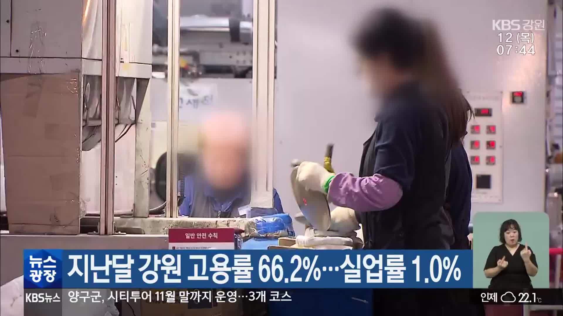 지난달 강원 고용률 66.2%…실업률 1.0%