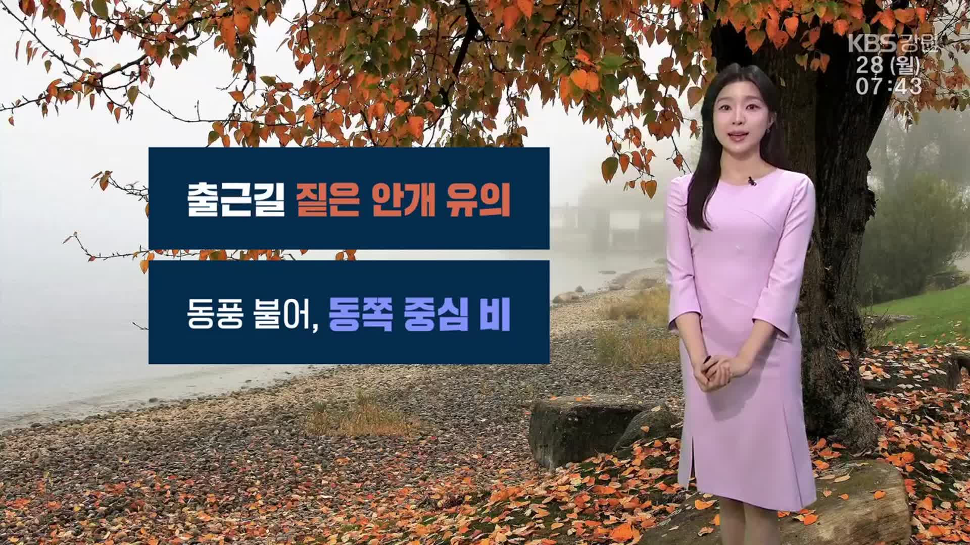 [날씨] 강원 출근길 짙은 안개 유의…동풍 불어, 동쪽 중심 ‘비’