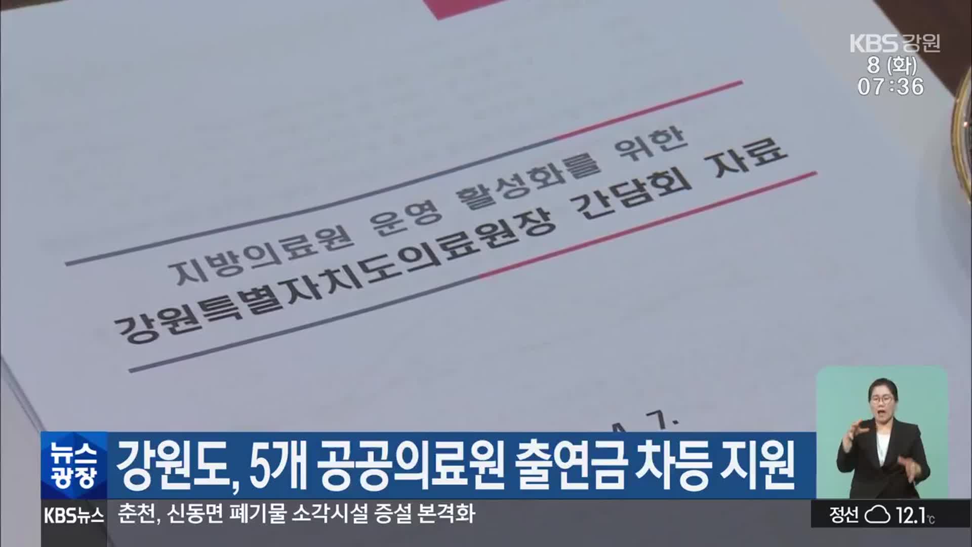 강원도, 5개 공공의료원 출연금 차등 지원
