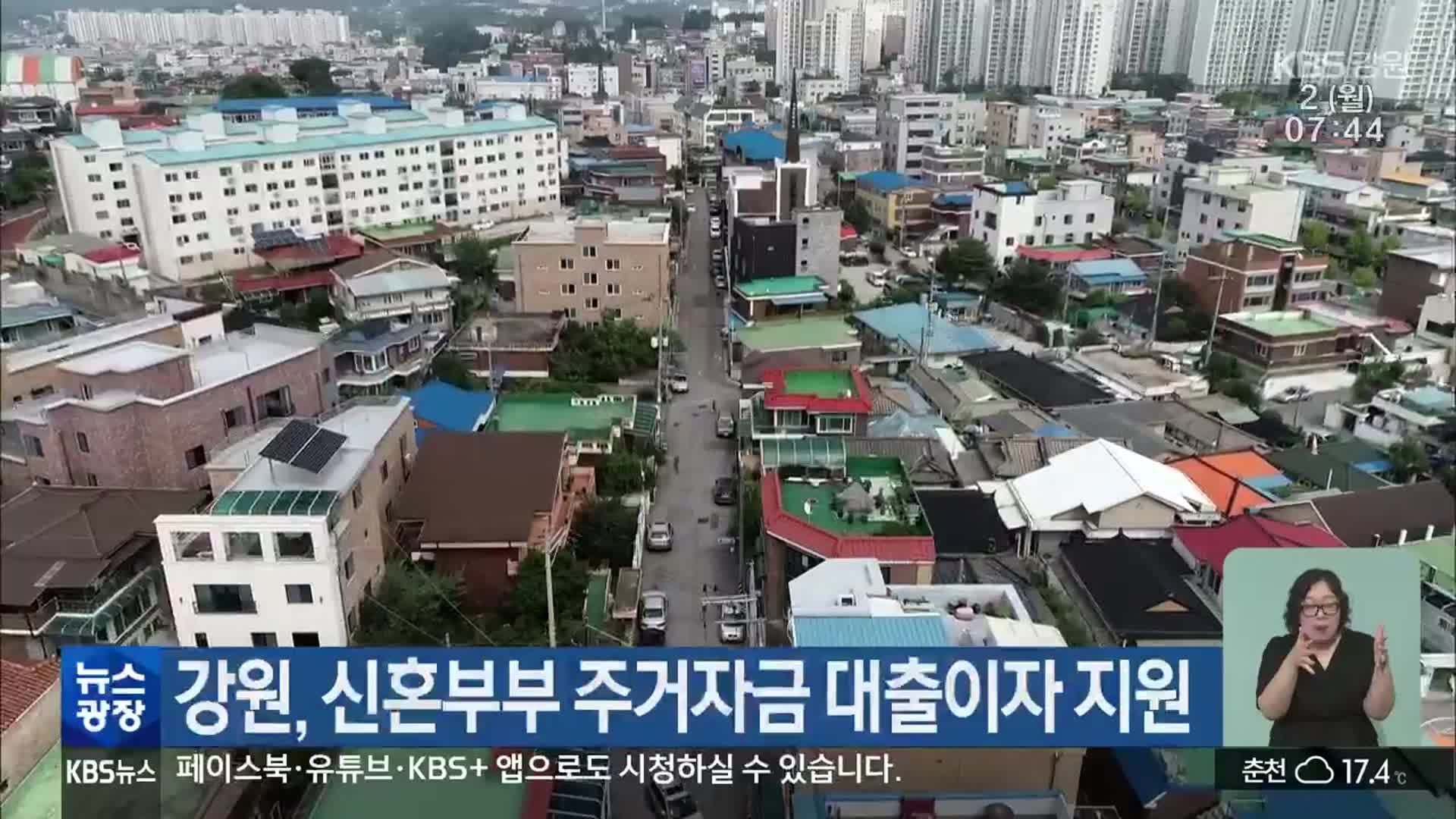 강원, 신혼부부 주거자금 대출이자 지원