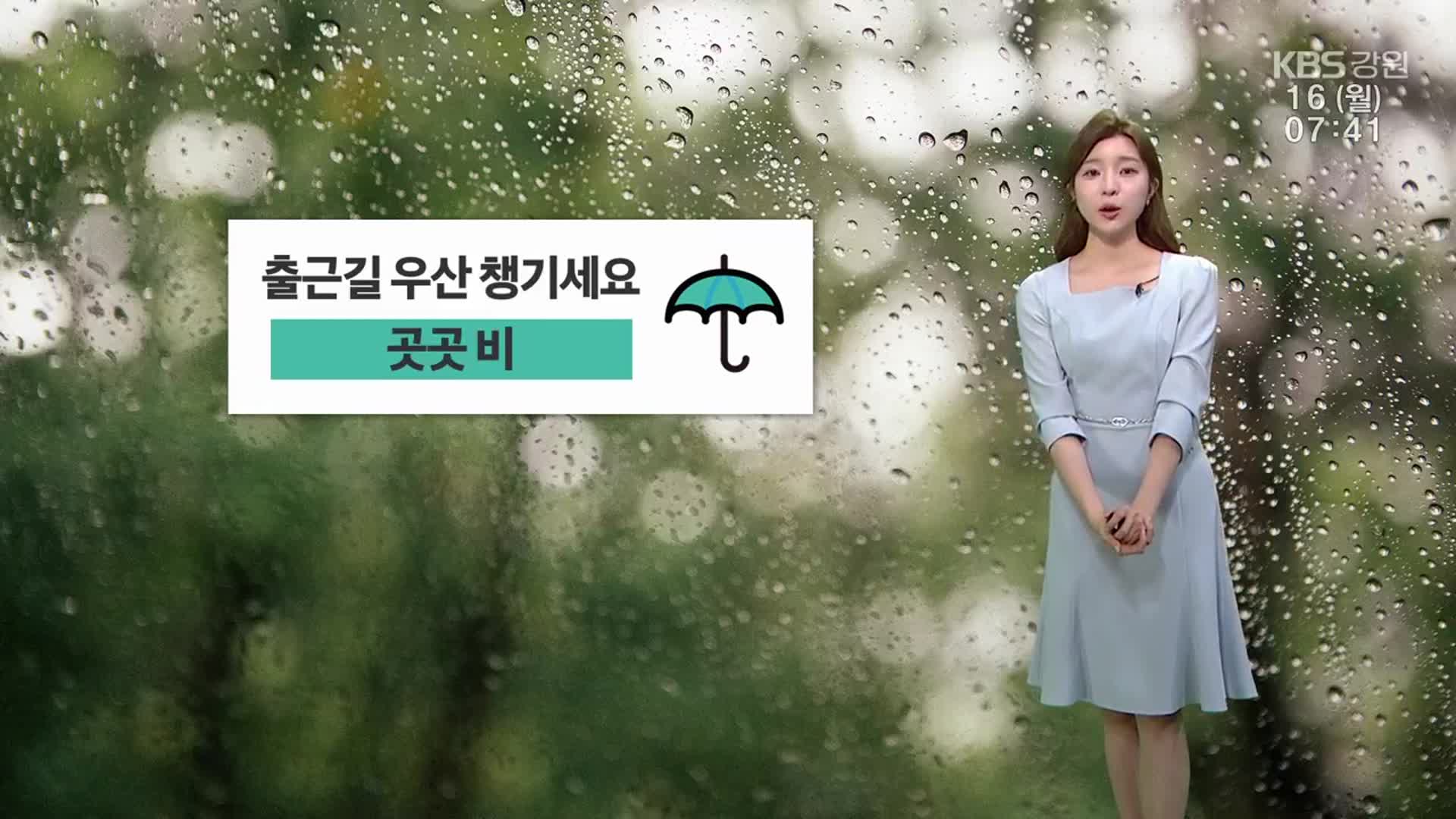 [날씨] 강원 곳곳 비, 출근길 우산 챙기세요…돌풍·벼락 동반