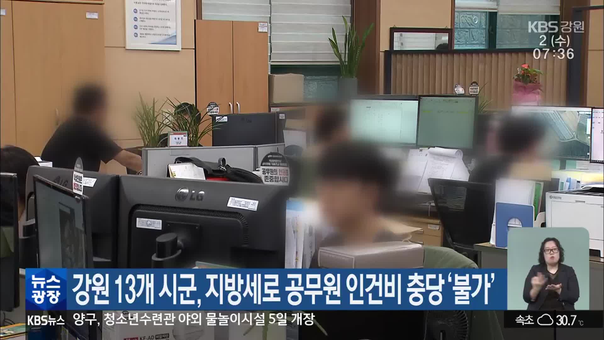 강원 13개 시군, 지방세로 공무원 인건비 충당 ‘불가’