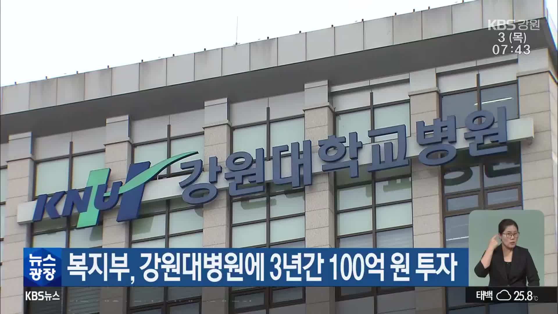 복지부, 강원대병원에 3년간 100억 원 투자