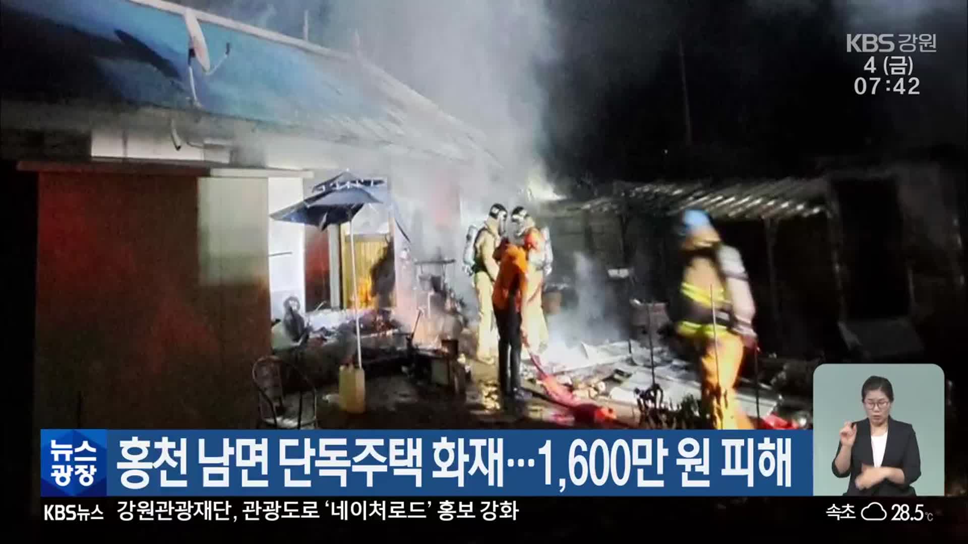 홍천 남면 단독주택 화재…1,600만 원 피해