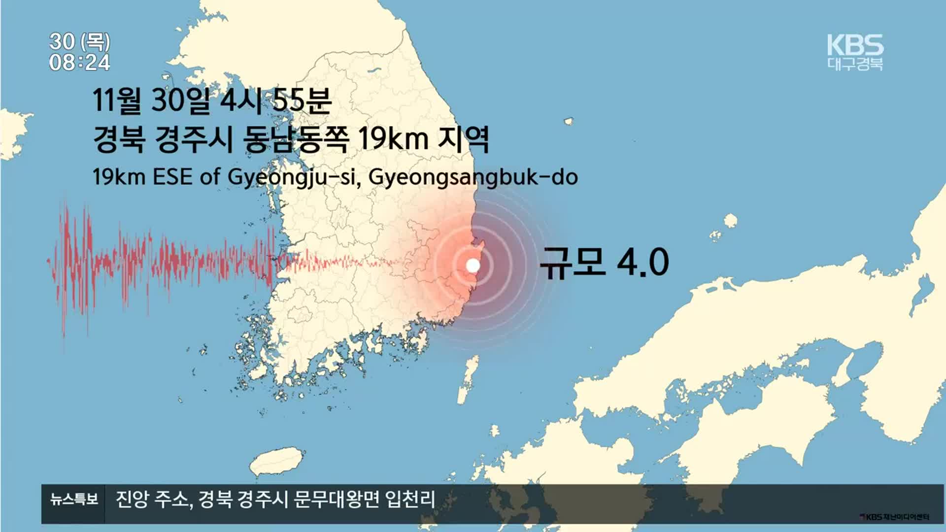 [특보] 경주서 규모 4.0 지진 발생…이 시각 경주