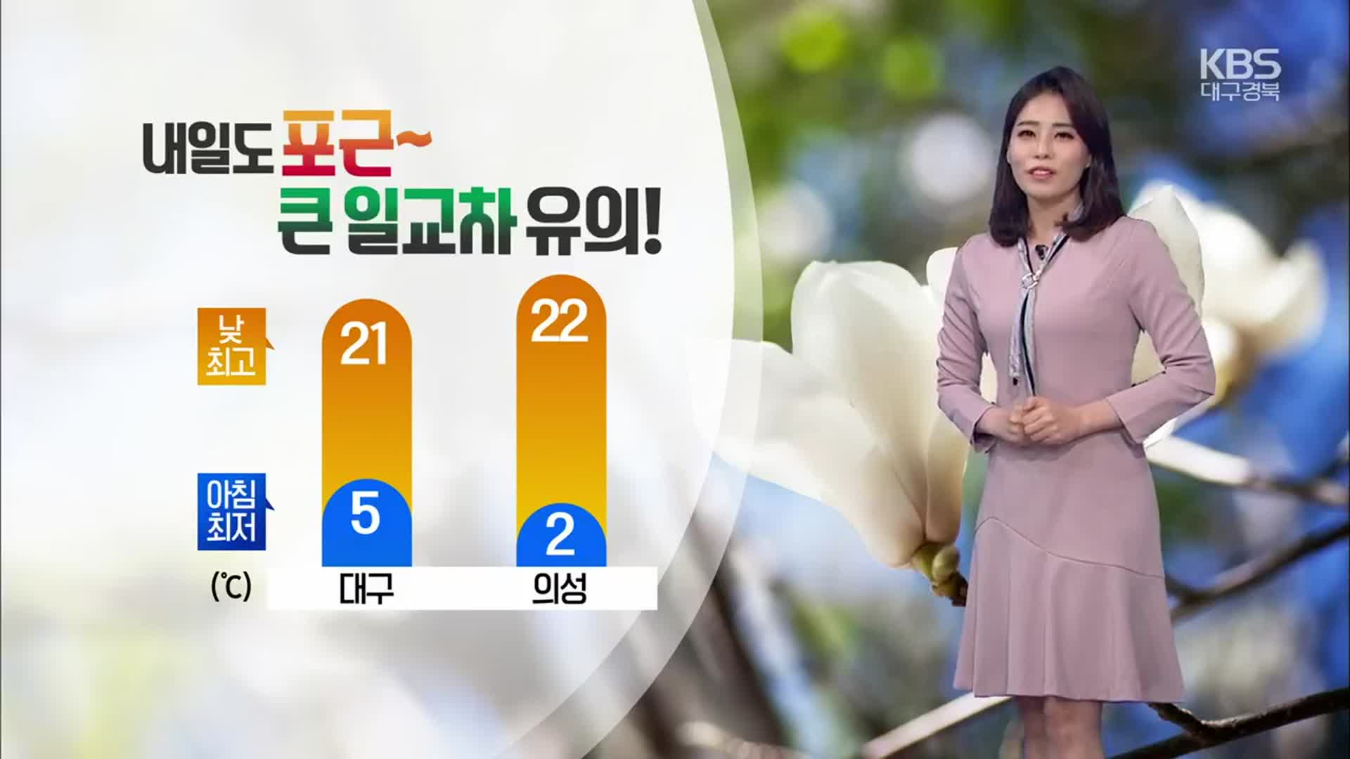 [날씨] 대구·경북 내일도 포근 ‘낮 최고 21도’…큰 일교차 주의