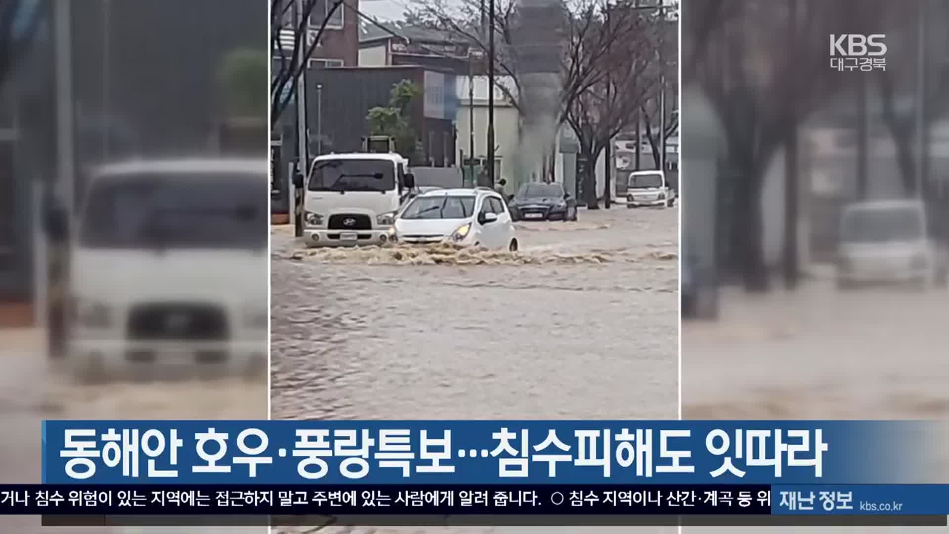 동해안 호우·풍랑특보…침수피해도 잇따라