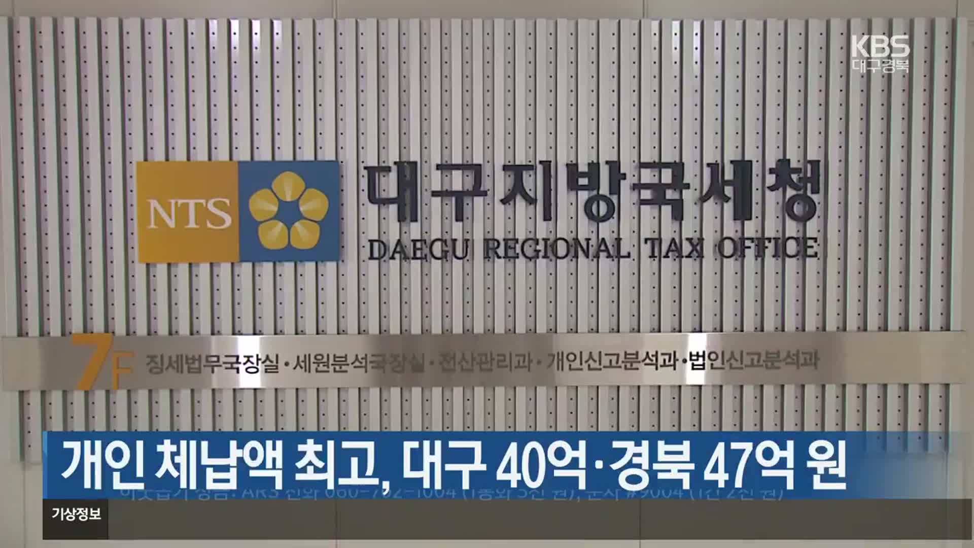 개인 체납액 최고, 대구 40억·경북 47억 원