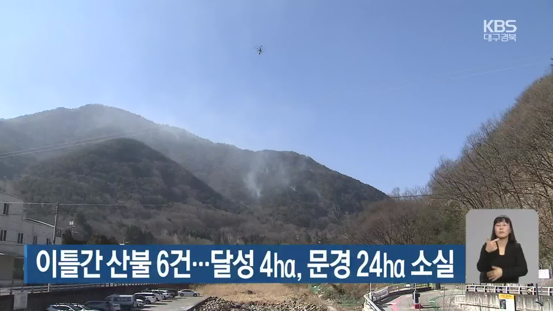 대구·경북 이틀간 산불 6건…달성 4㏊·문경 24㏊ 소실