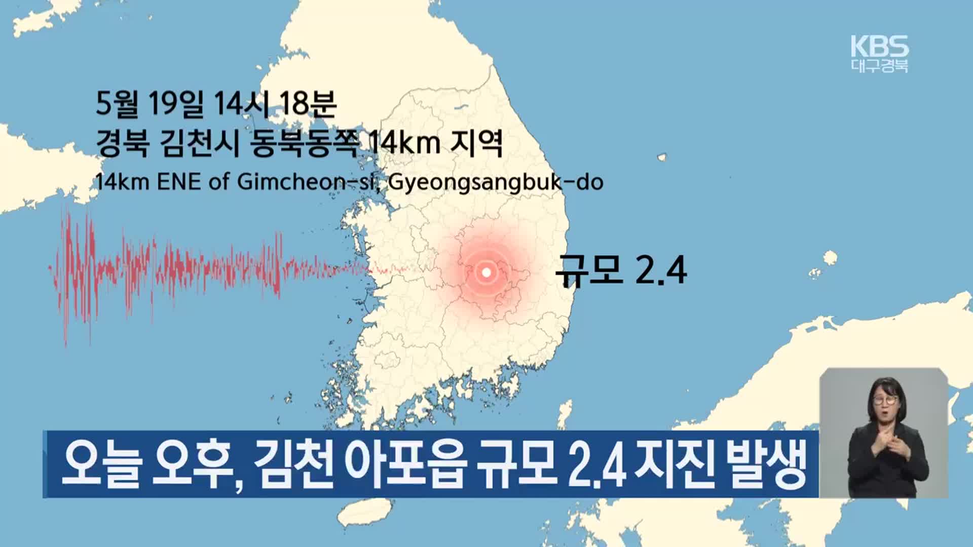 오늘 오후, 김천 아포읍 규모 2.4 지진 발생
