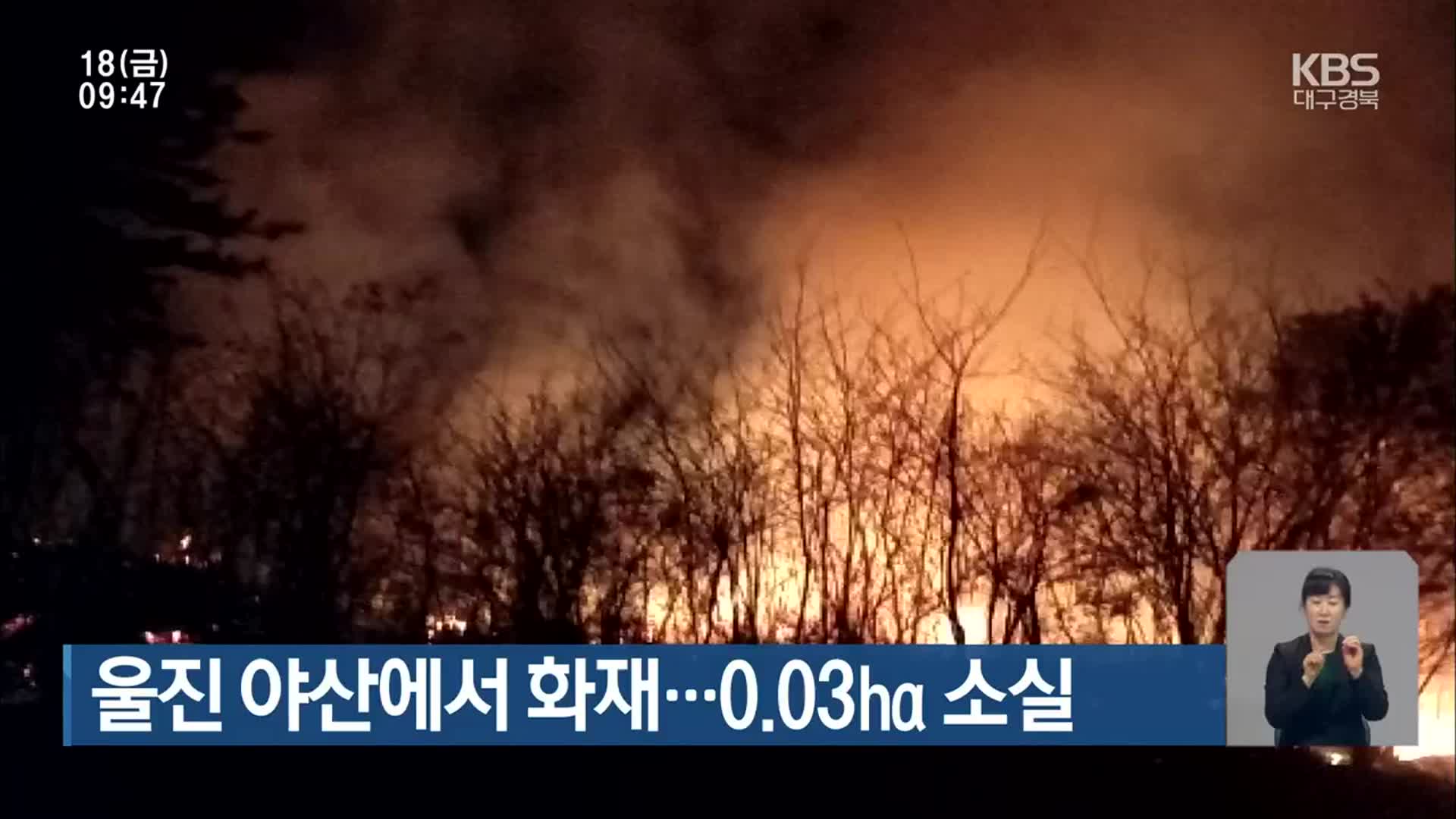 울진 야산에서 화재…0.03ha 소실