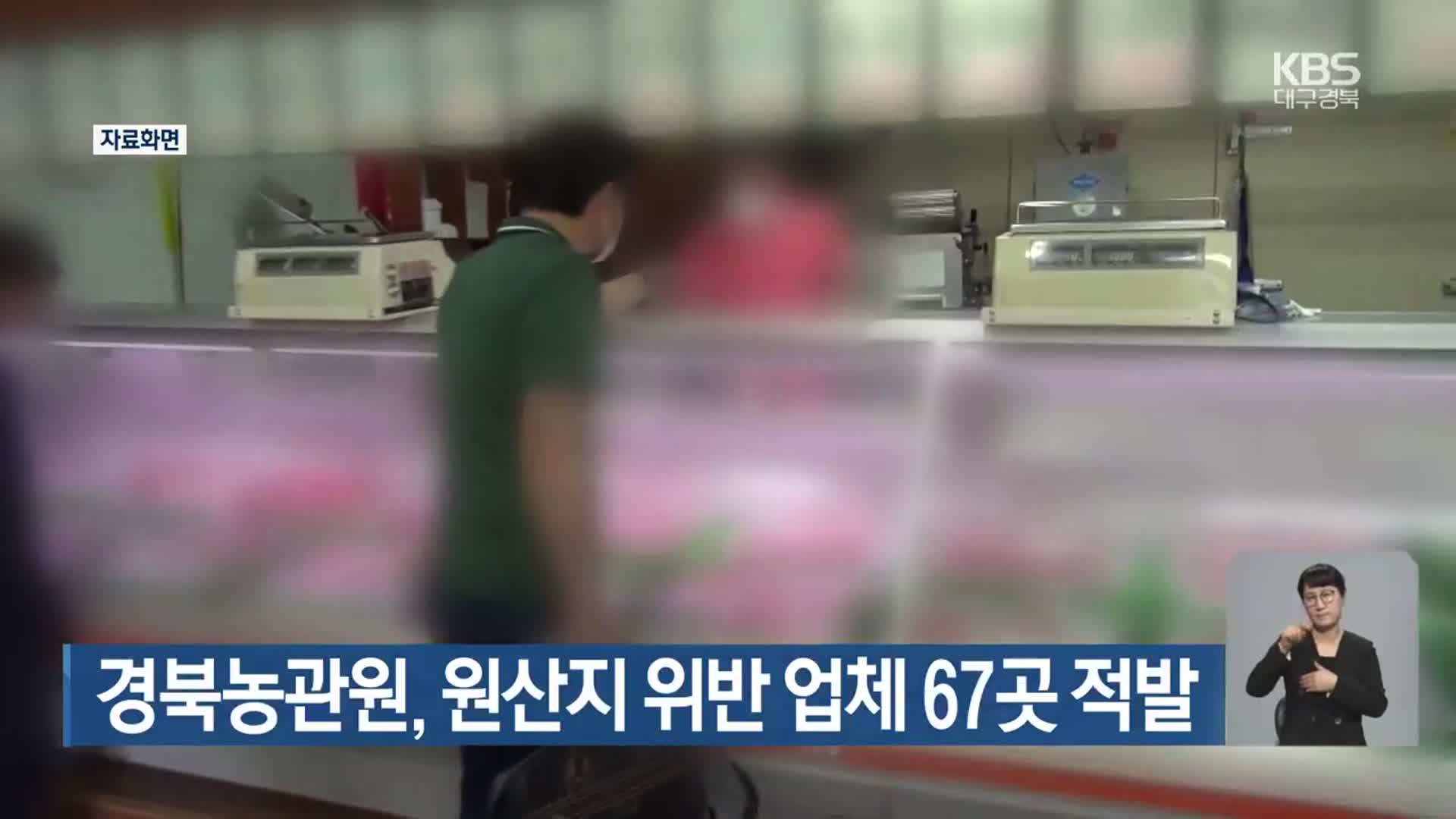 경북농관원, 원산지 위반 업체 67곳 적발