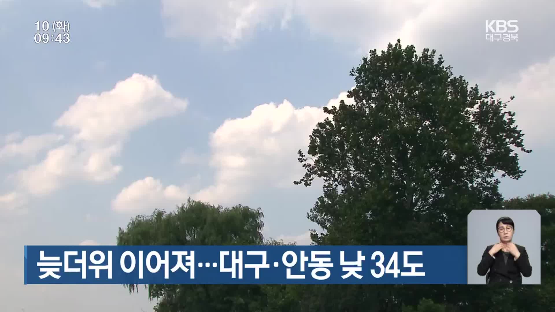 대구·경북 늦더위 이어져…대구·안동 낮 34도 