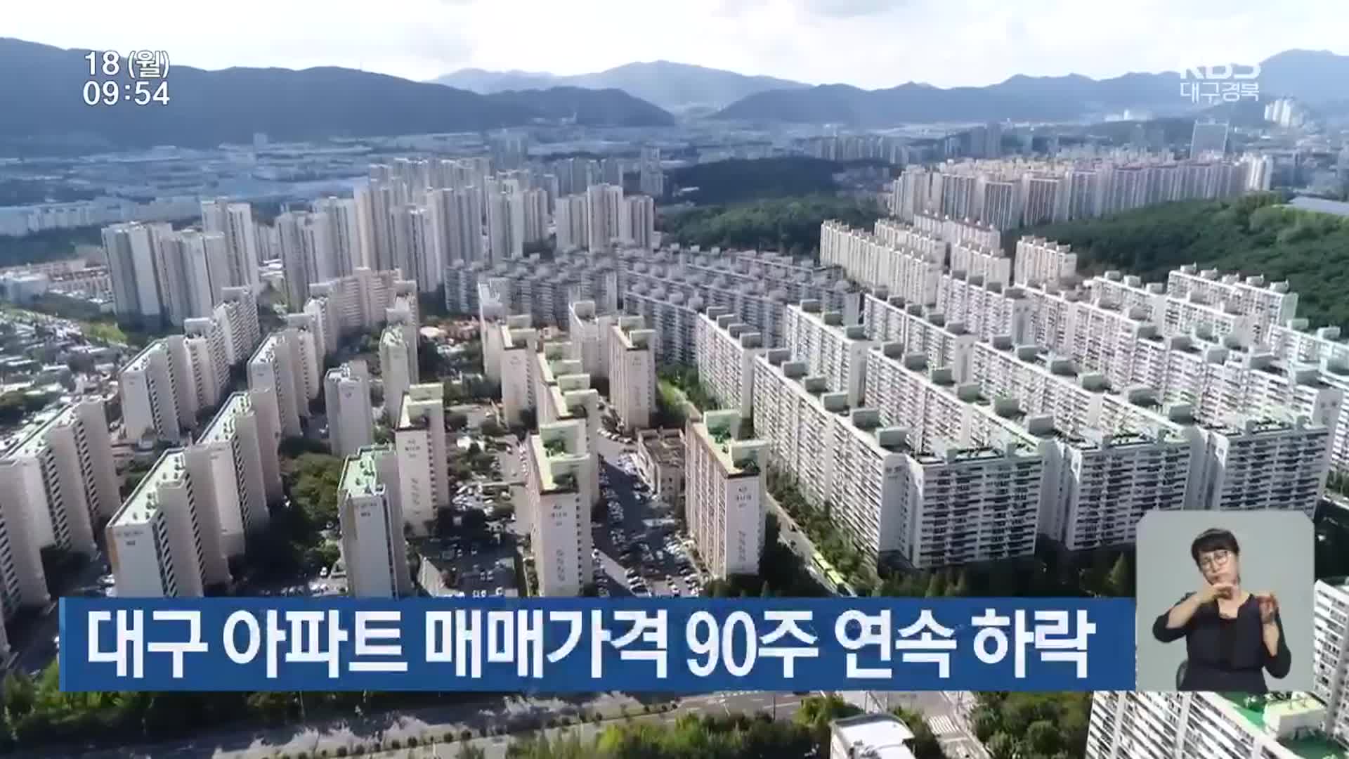대구 아파트 매매가격 90주 연속 하락